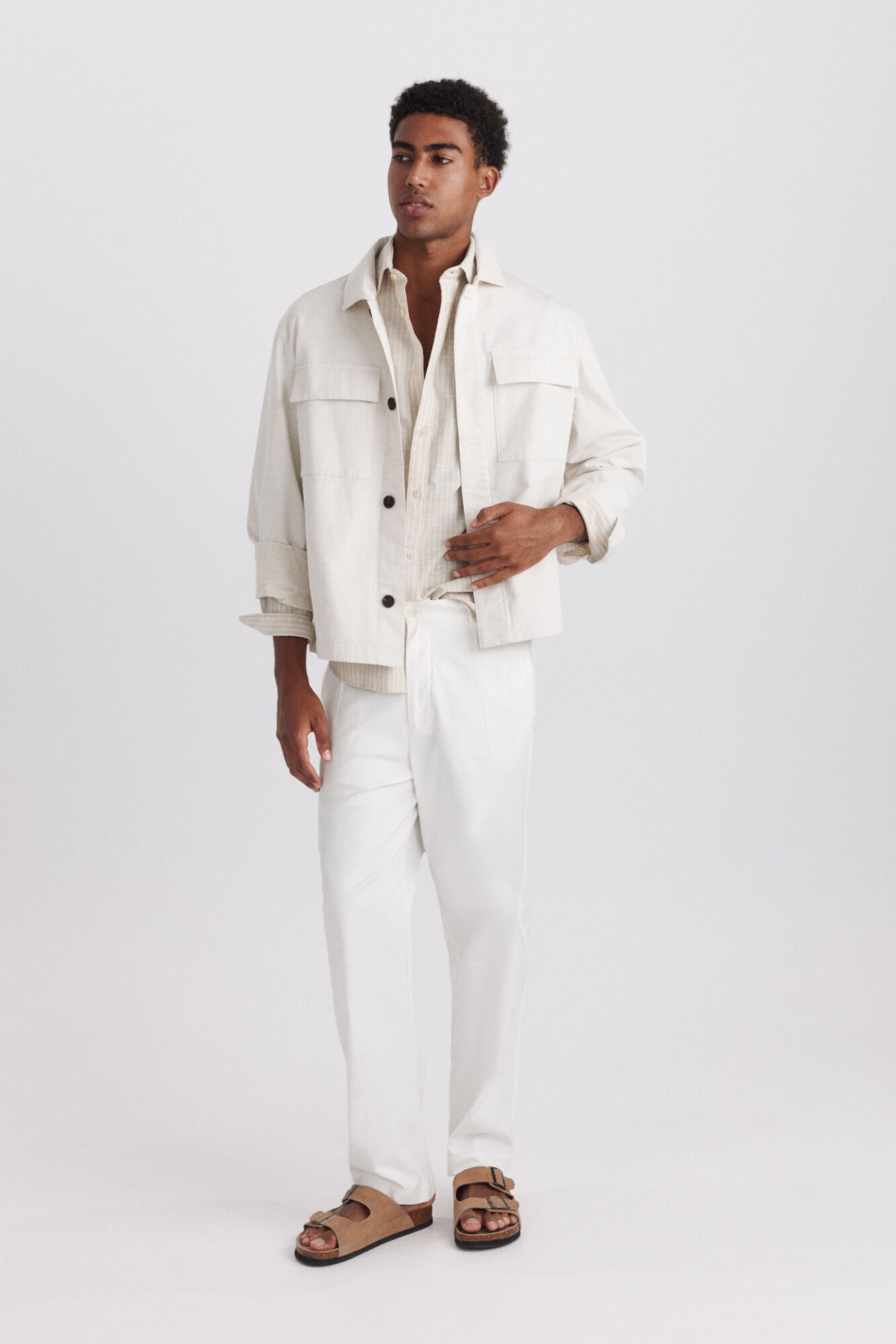Springfield Camisa de lino a rayas beige