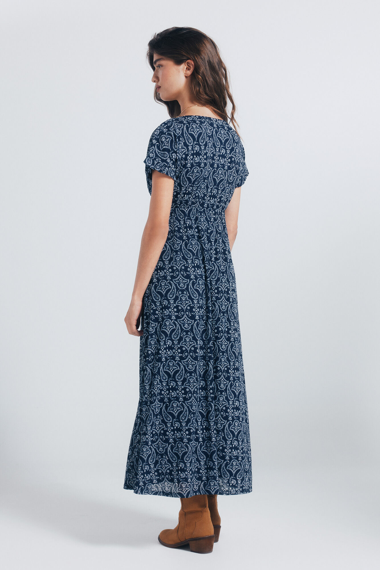 Springfield Vestido midi escote cenefa azulado