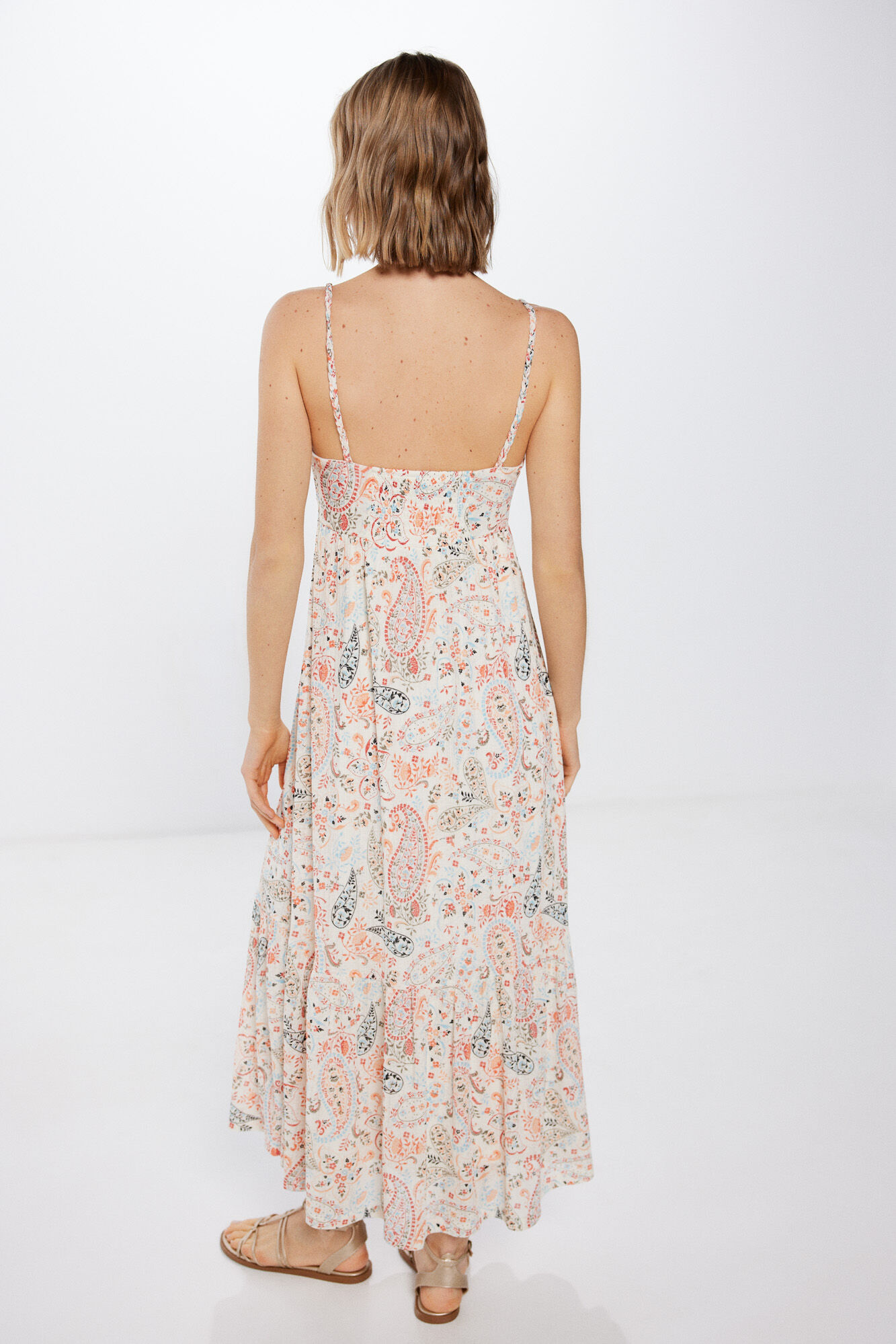 Springfield Vestido midi estampado paisley beige