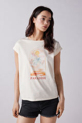 Springfield Playera gráfica botones hombro beige
