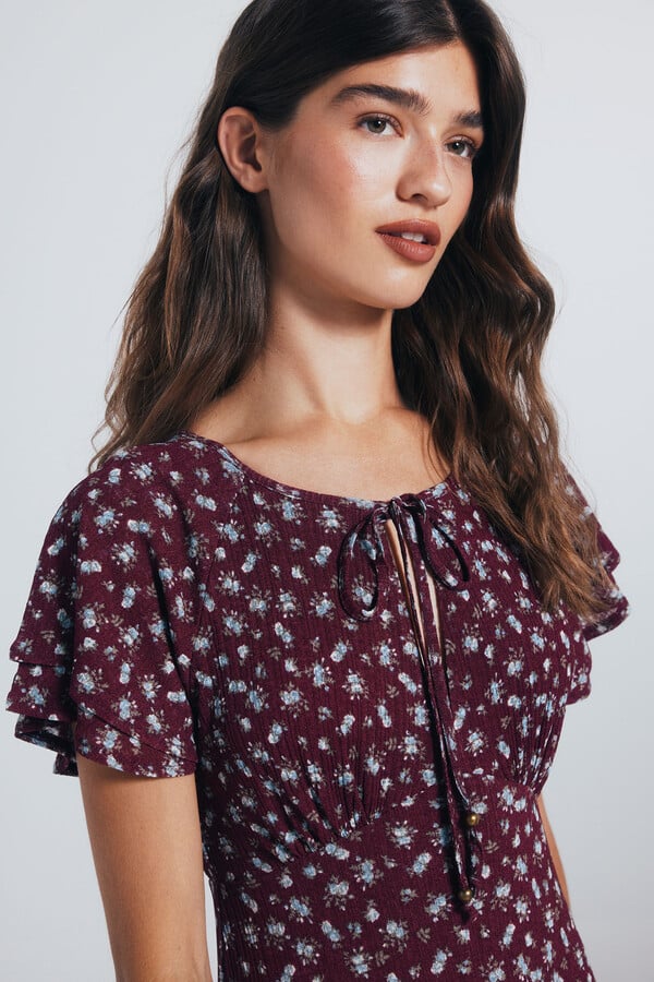 Springfield Vestido midi manga volante estampado púrpura