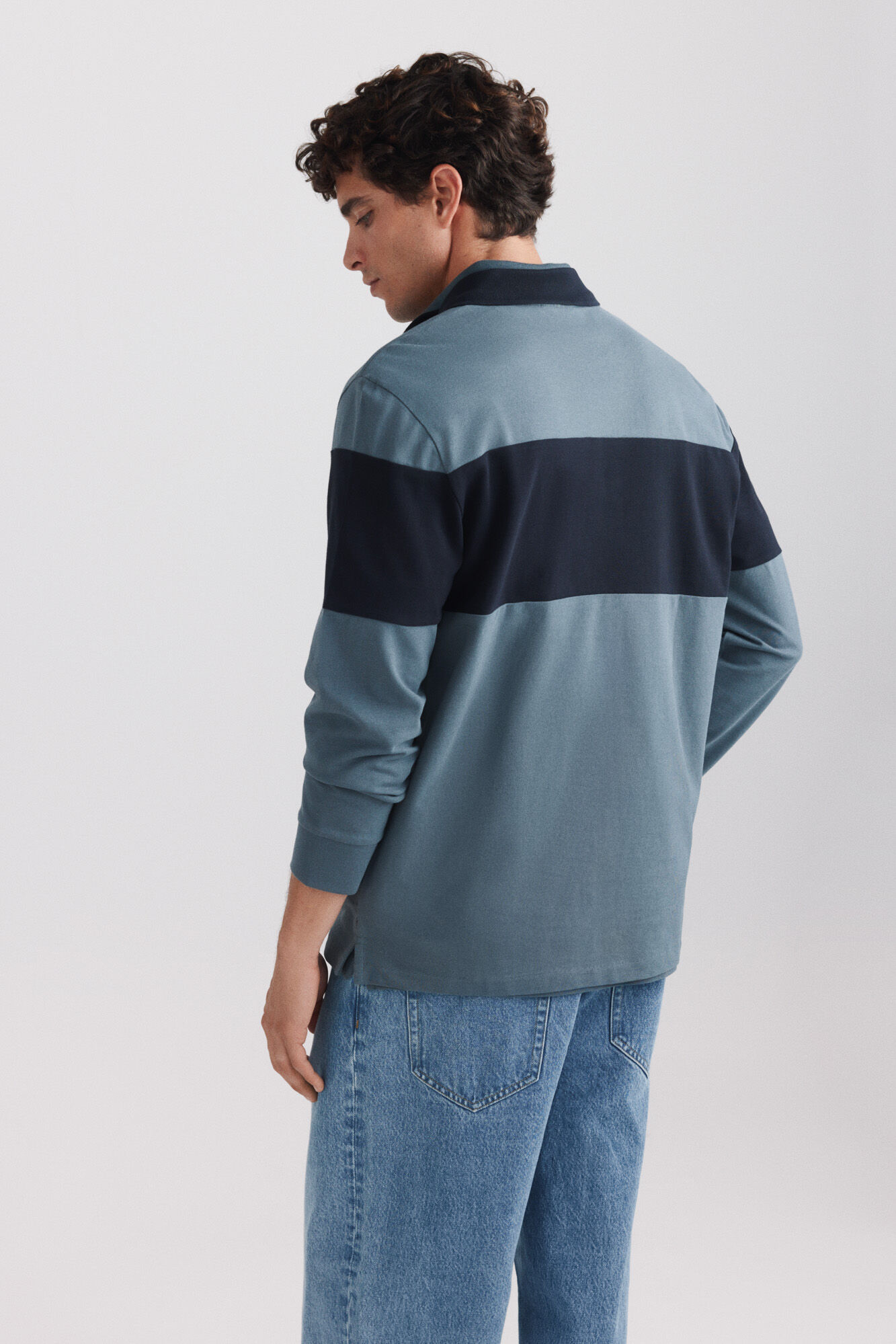Springfield Polo de piqu&eacute; manga larga bloques de color regular fit azul