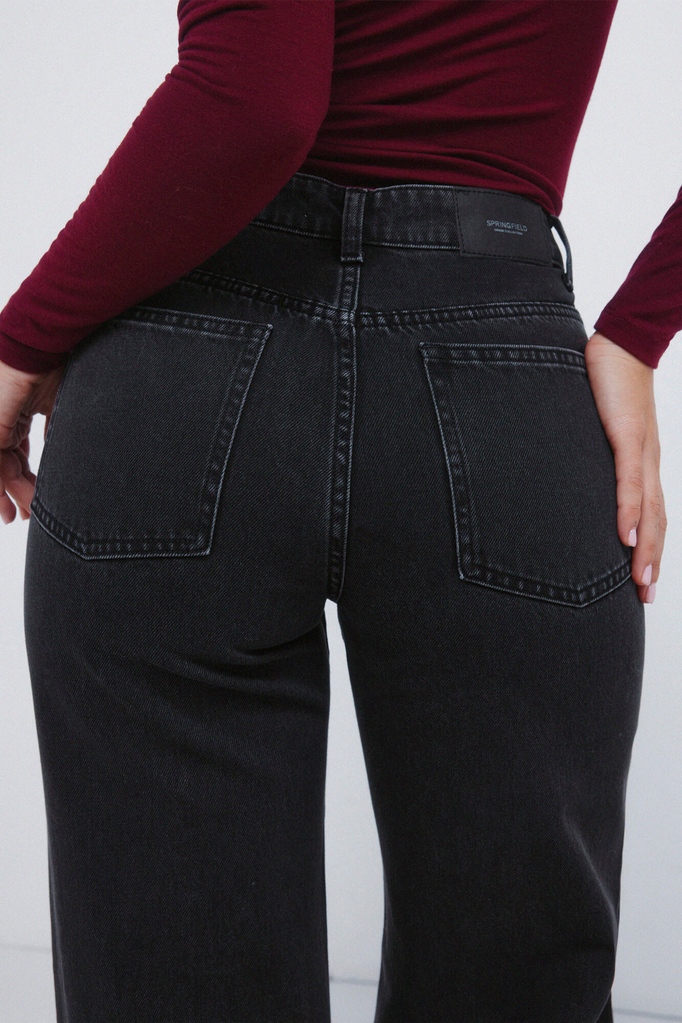 Springfield Jeans de pierna ancha con cristales brillantes negro