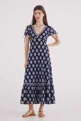 Springfield Vestido midi lazos mangas estampado azulado