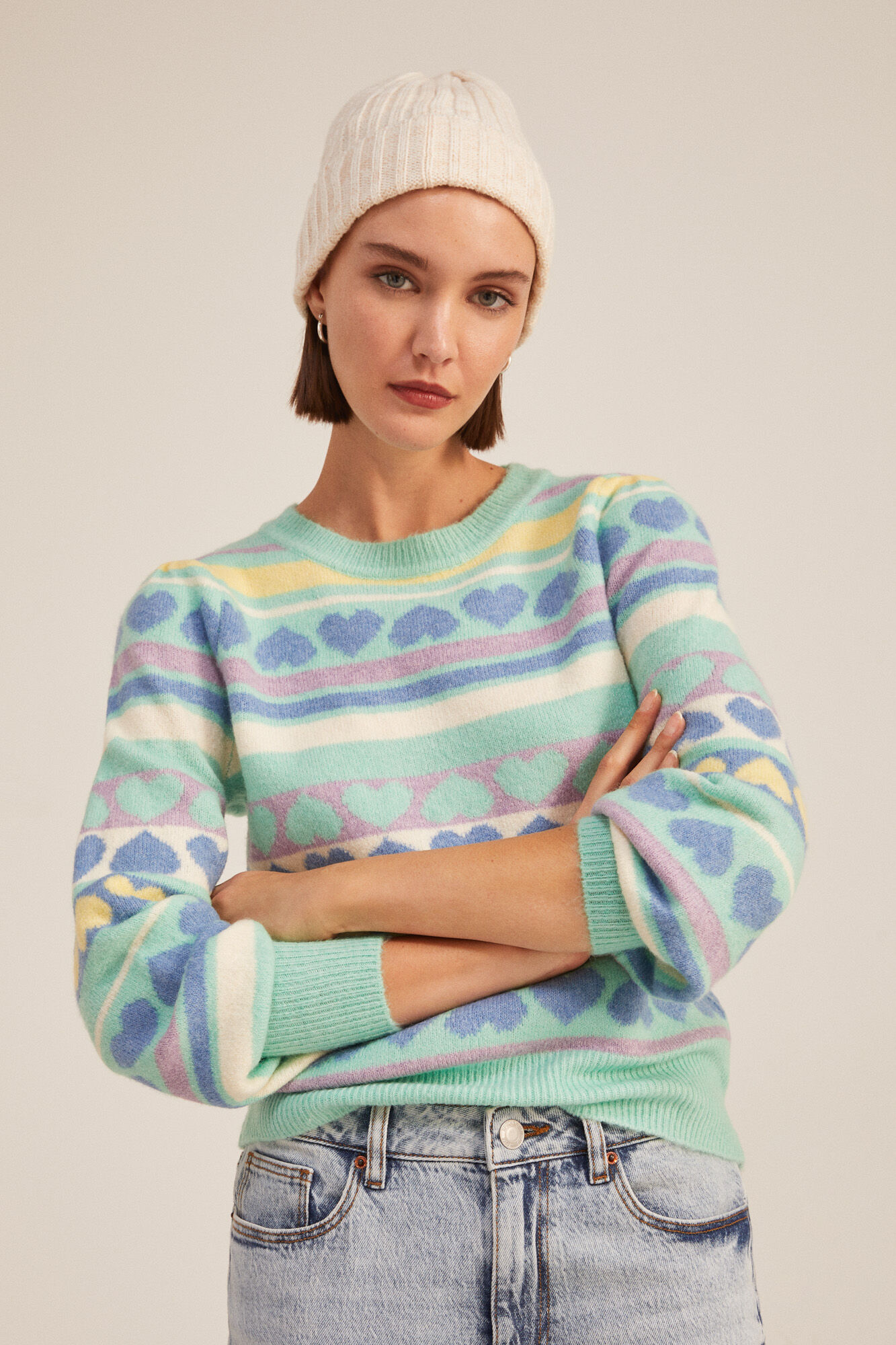 Springfield Su&eacute;ter Jacquard Corazones azul indigo