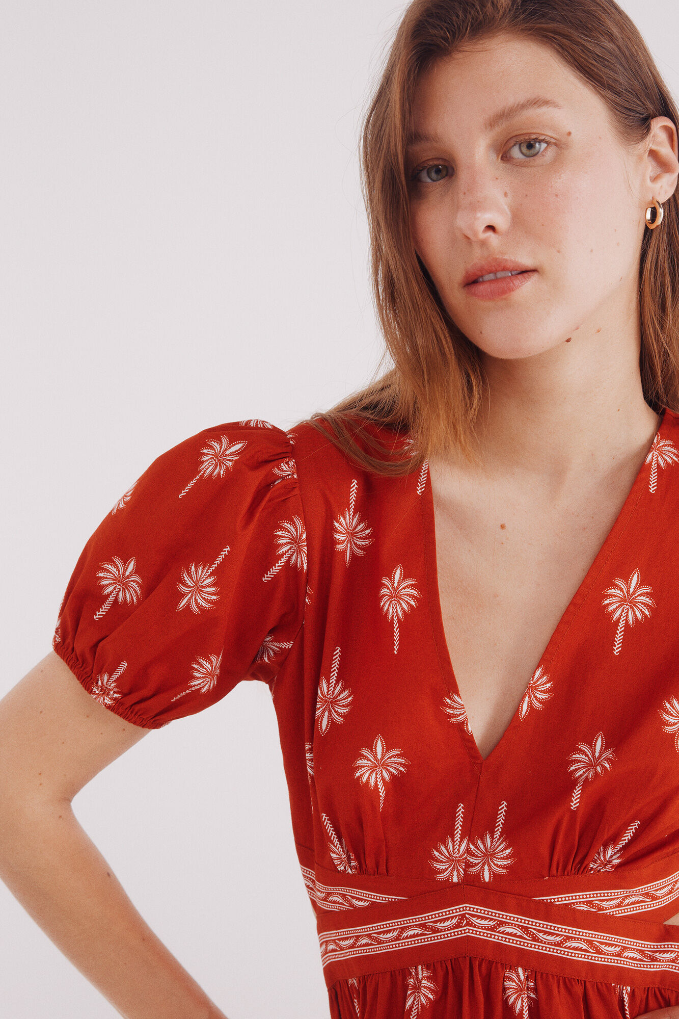 Springfield Vestido midi cut out estampado naranja