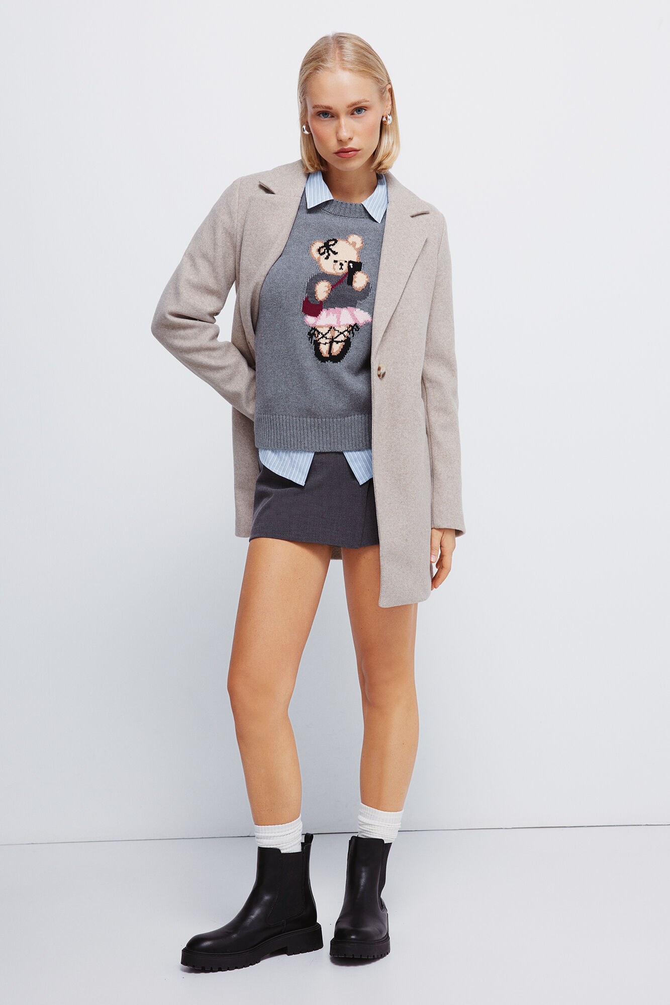 Springfield Jersey de oso con intarsia gris