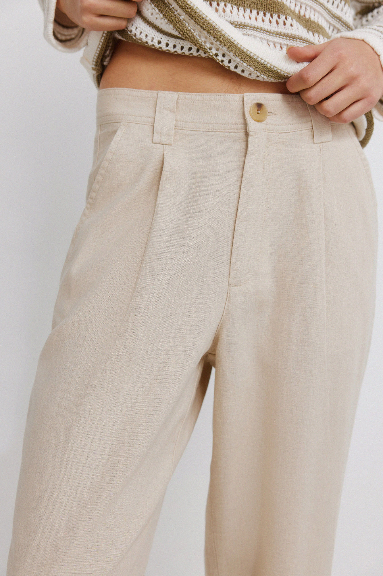 Springfield Pantalones de lino caf&eacute;