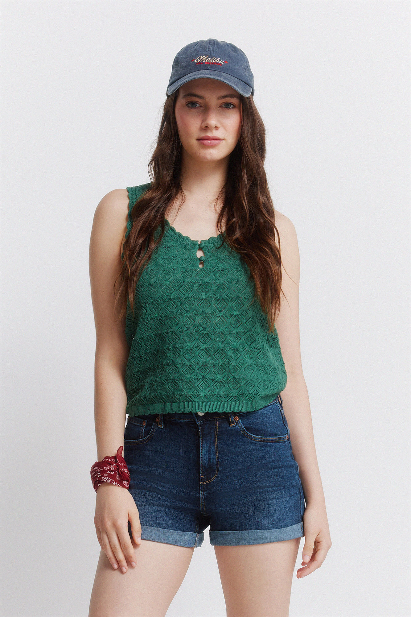 Springfield Playera de tejido pointelle con botones verde