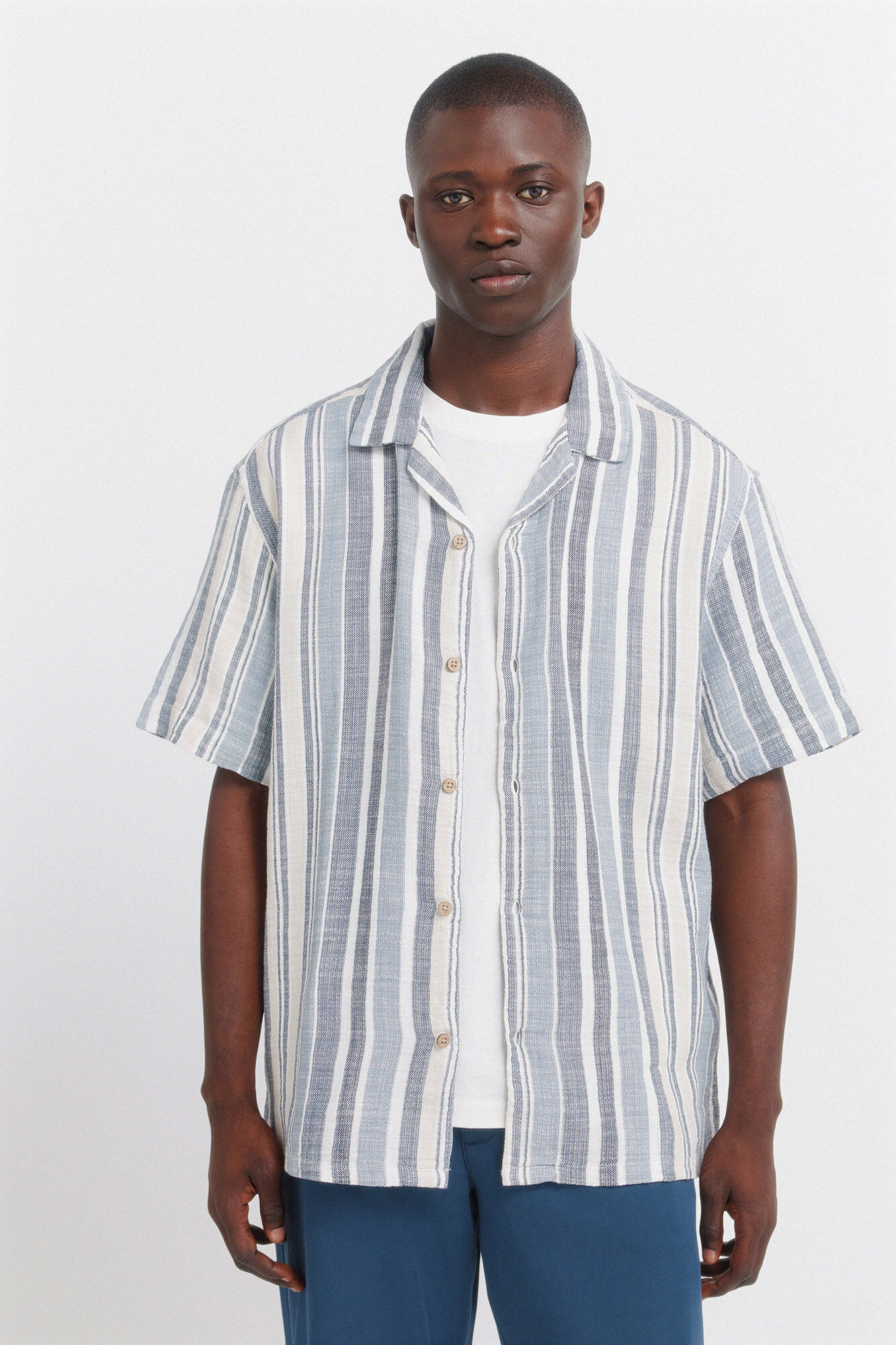 Springfield Camisa de manga corta de rayas r&uacute;stica