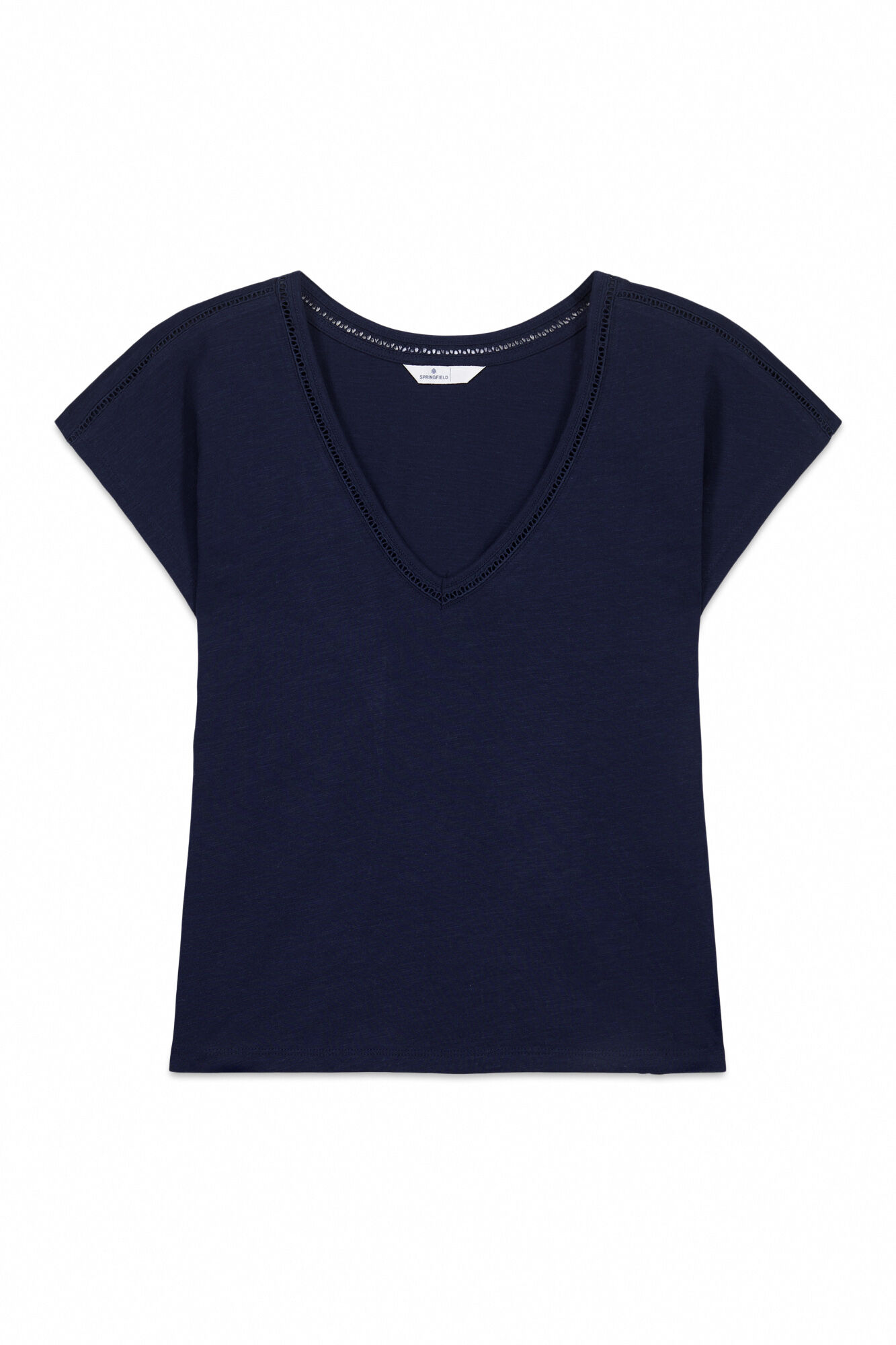 Springfield Playera escote en pico de encaje azul