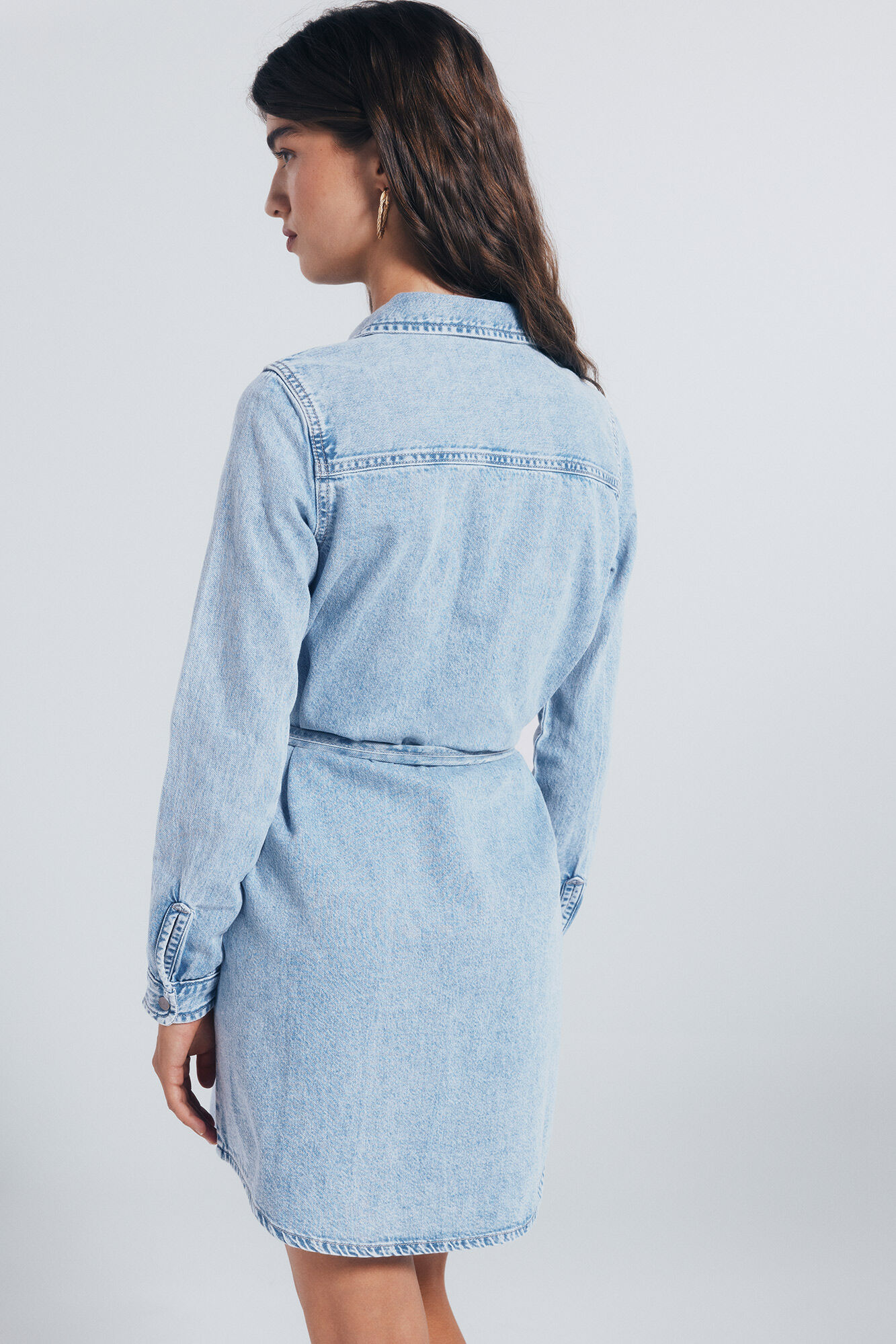 Springfield Vestido denim camisero tachuelas azul