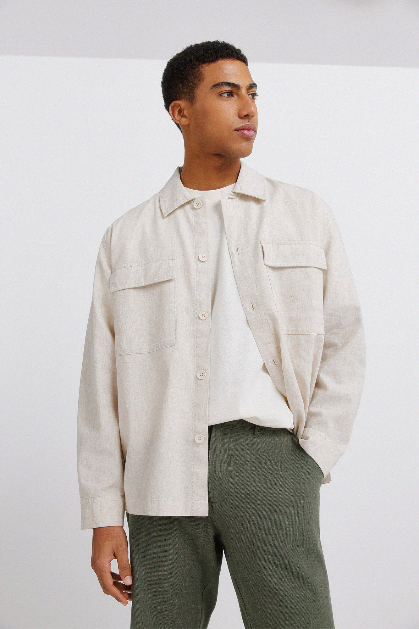 Springfield Bermudas dobby comfort fit de lino khaki