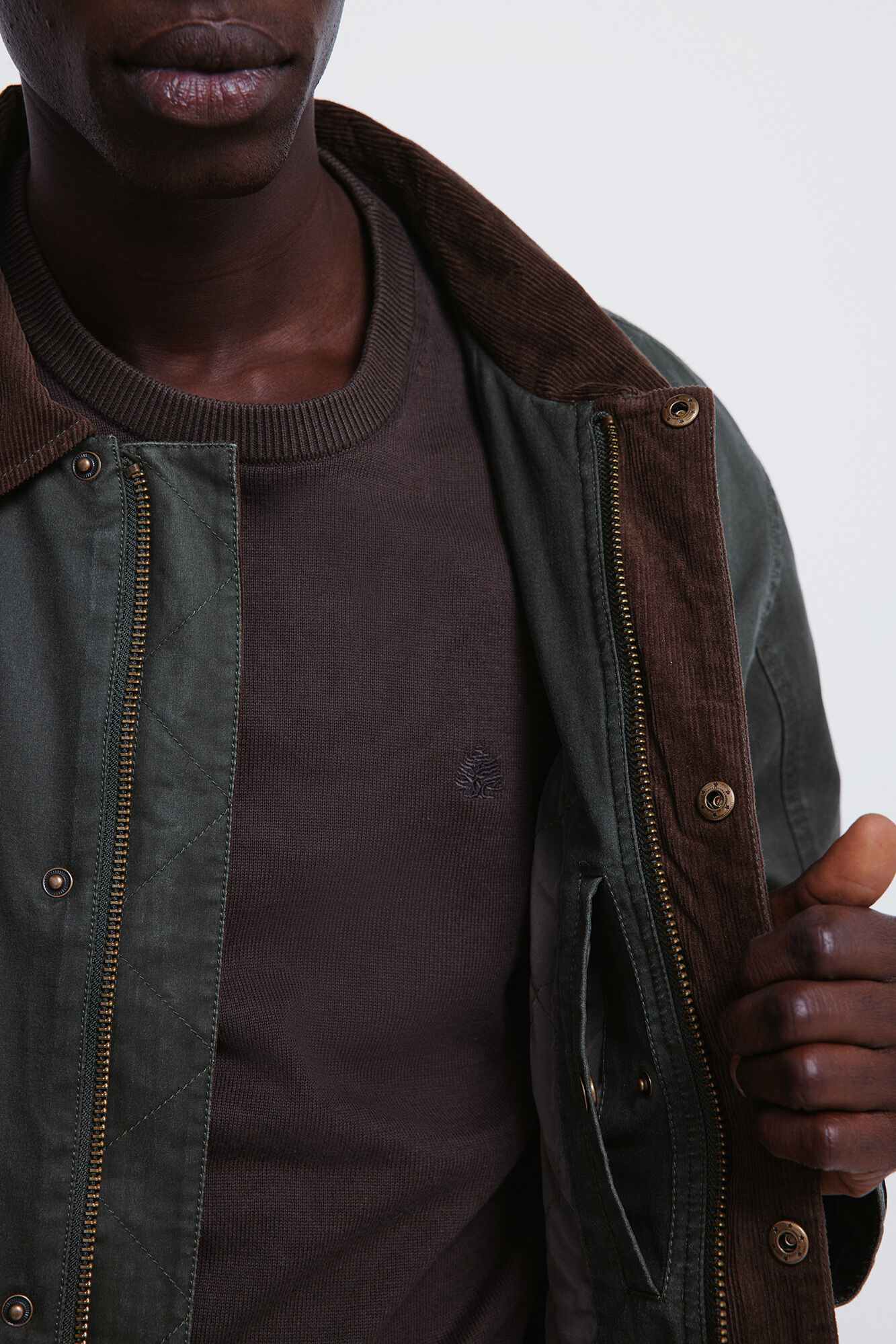 Springfield Parka short con cuello de pana kaki