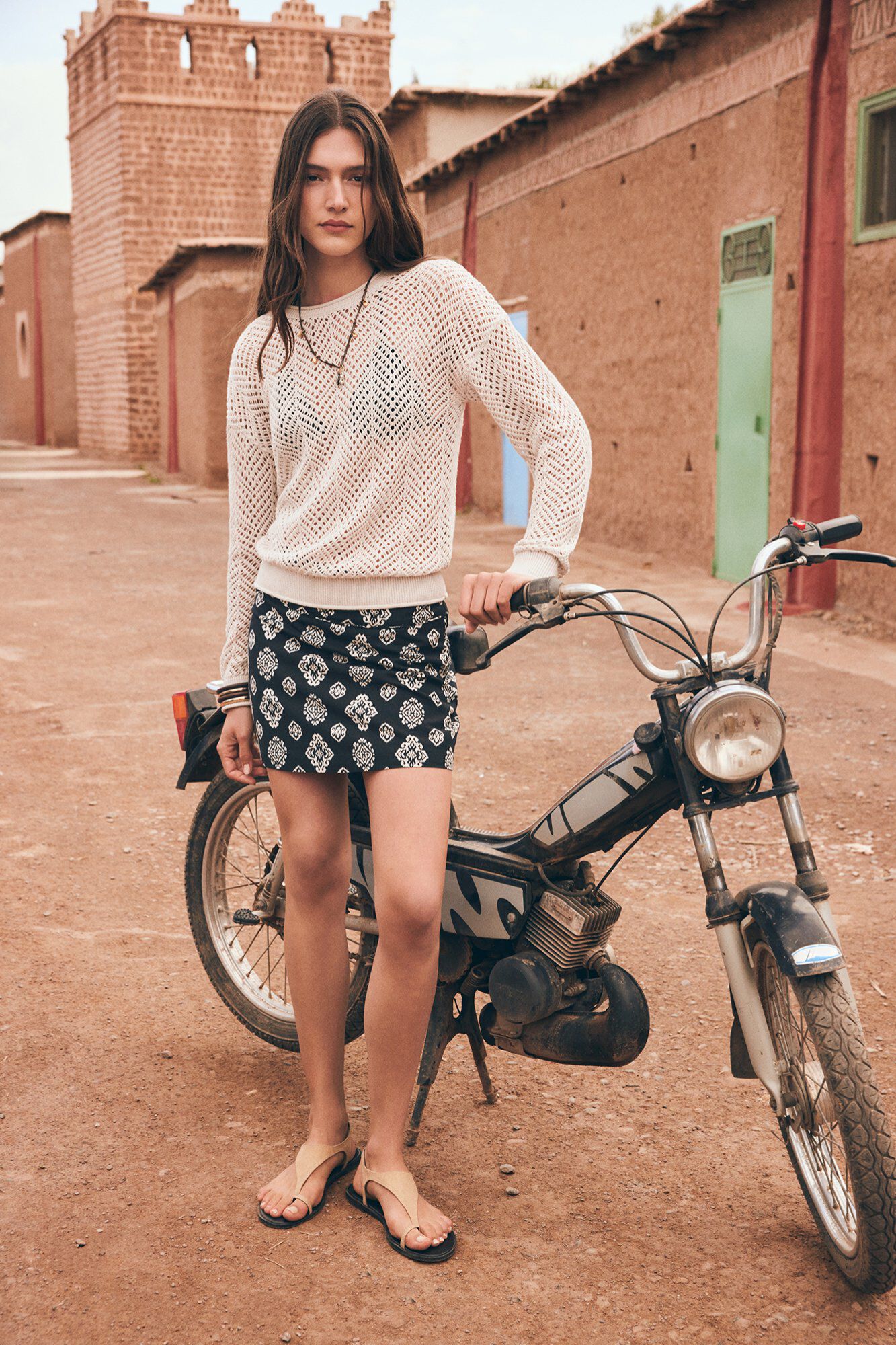 Springfield Falda corta de lino con estampado &eacute;tnico