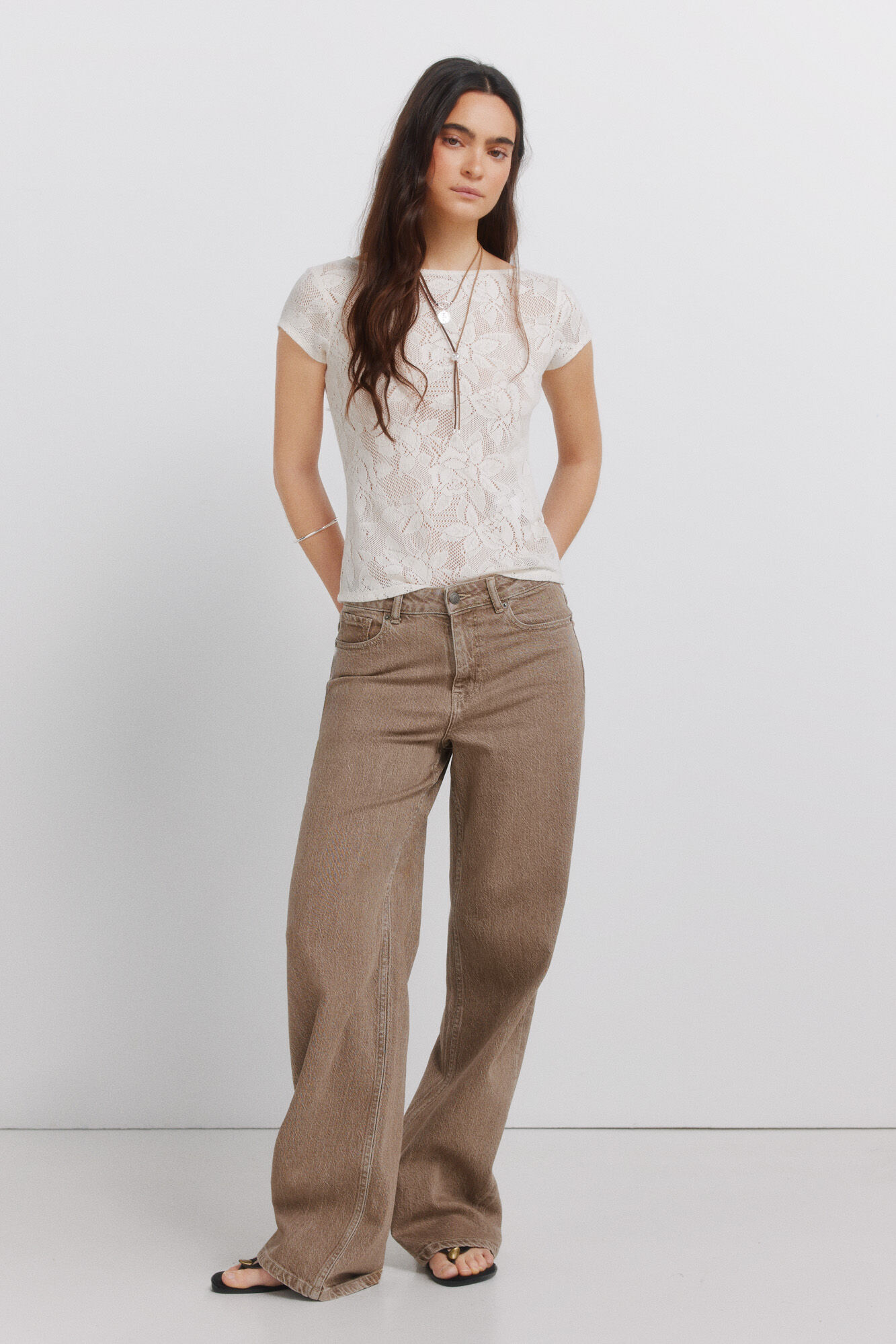 Springfield Playera de encaje con transparencias beige