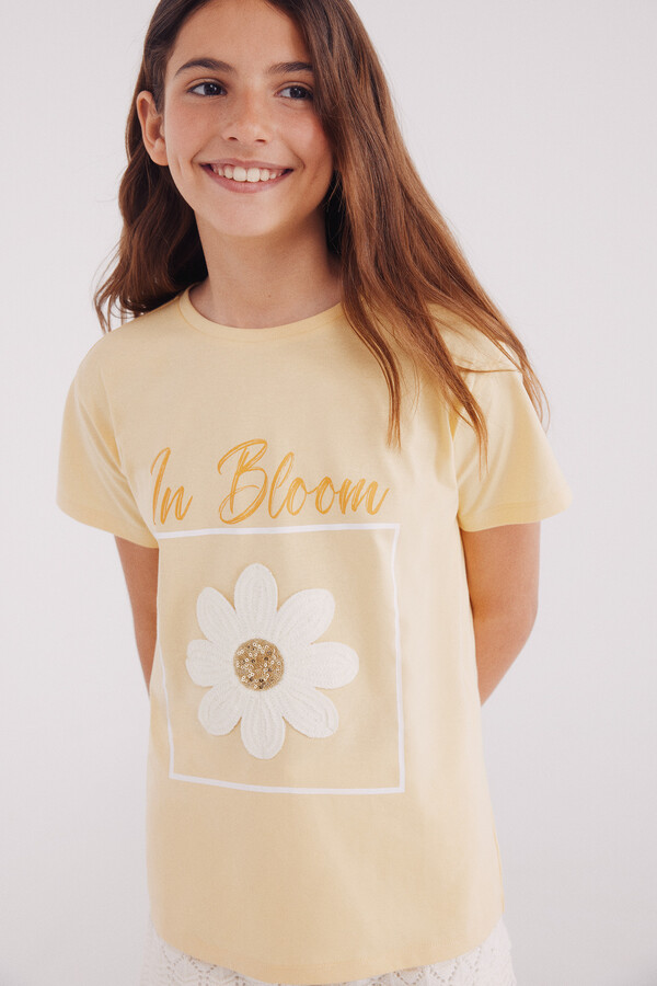 Springfield Kids Playera flor crochet niña amarillo