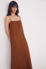Springfield Vestido midi tirantes bolitas café
