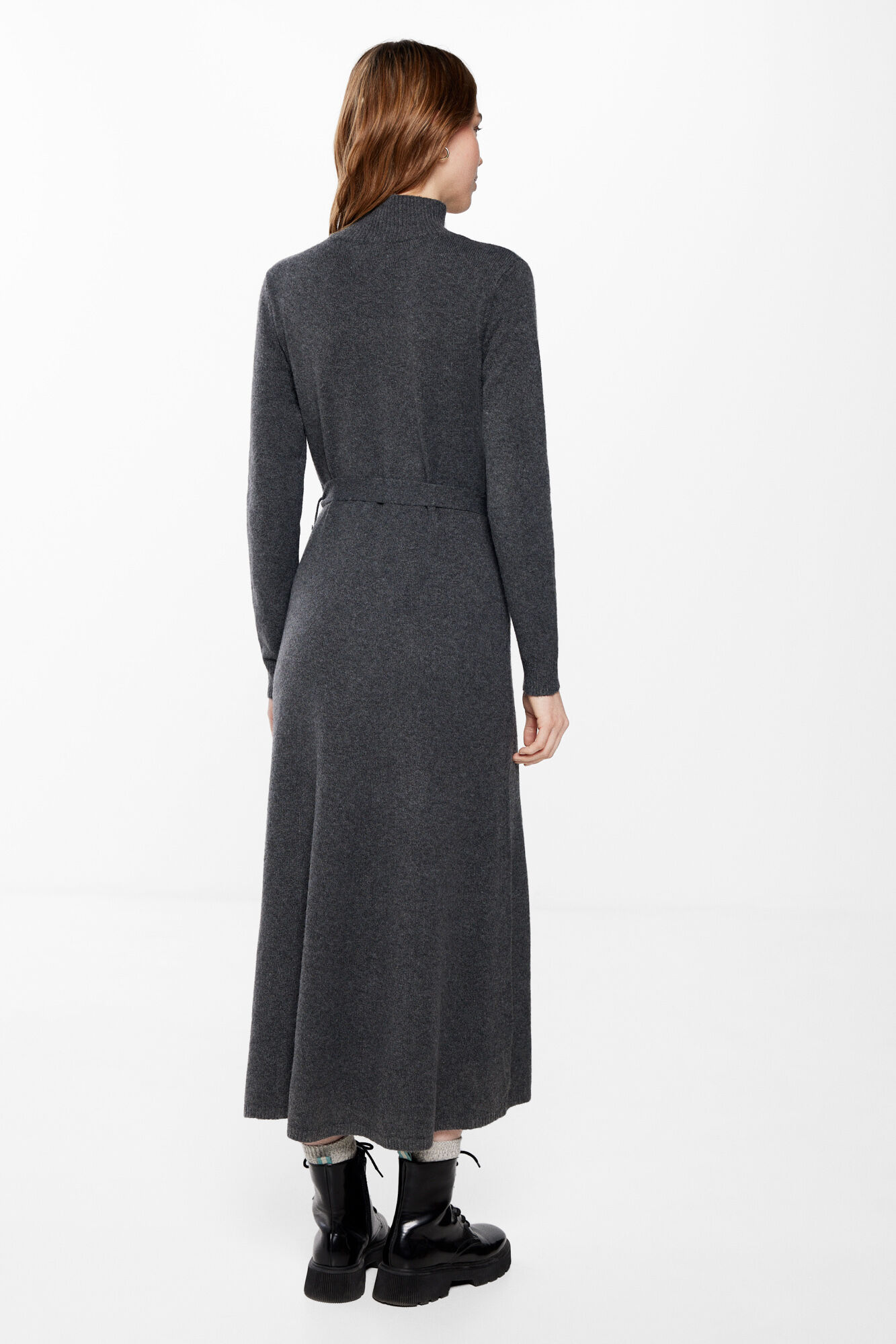 Springfield Vestido Midi Punto Cintur&oacute;n gris