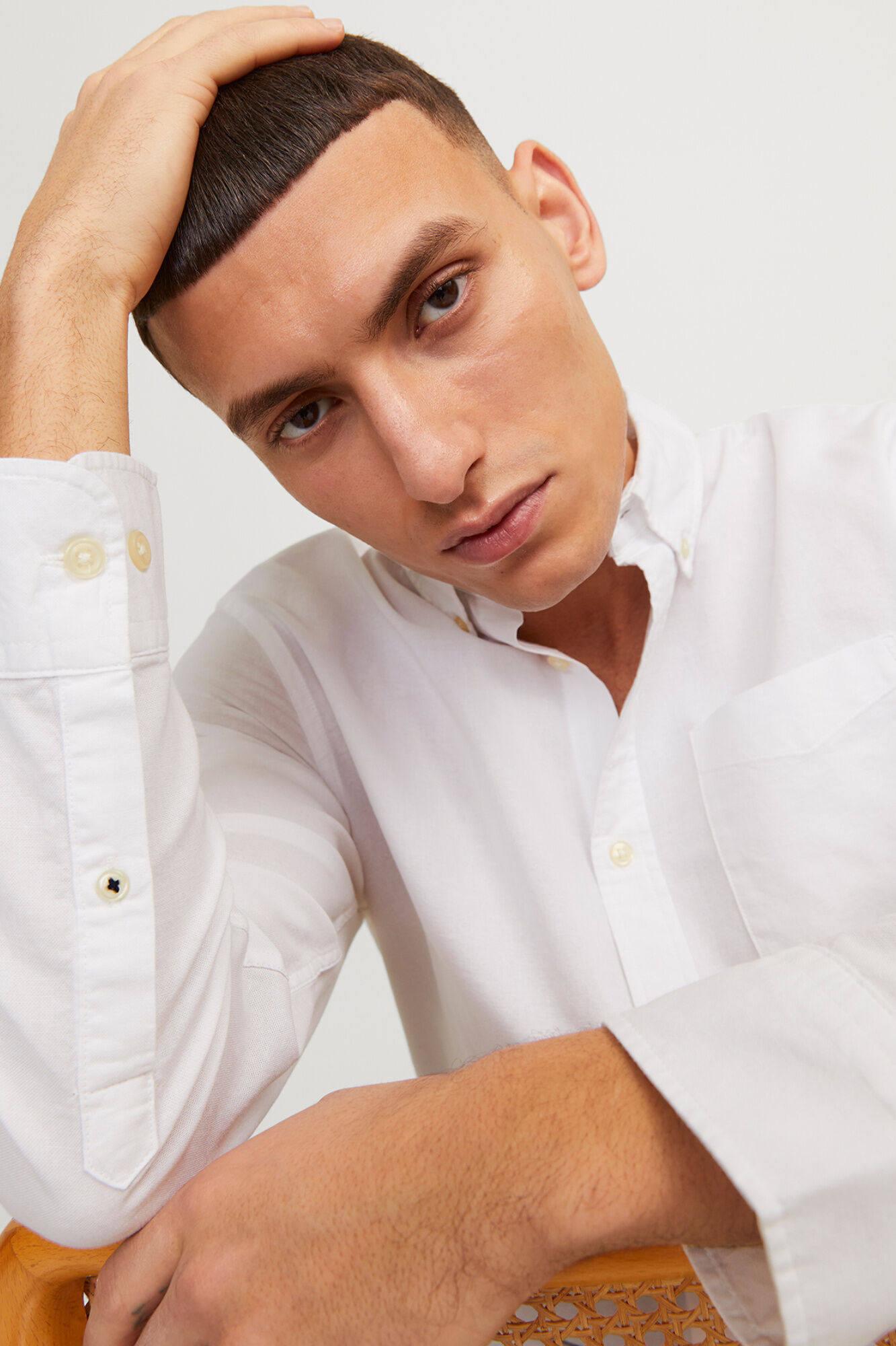 Jack & Jones Camisa oxford de algod&oacute;n natural