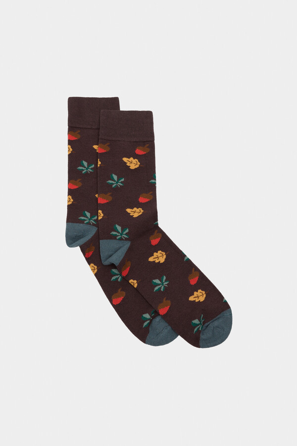 Springfield Calcetín alto dibujos otoñales café