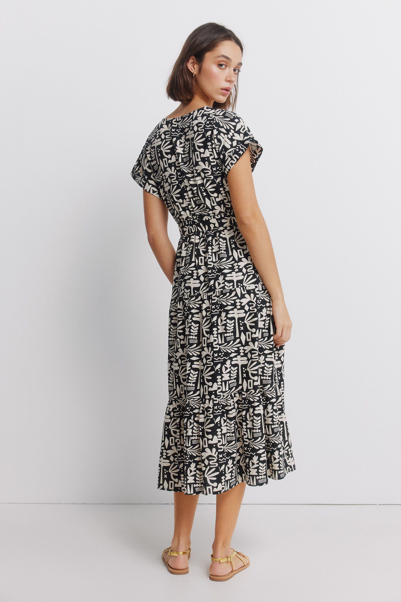 Springfield Vestido cruzado de lino con hebilla negro