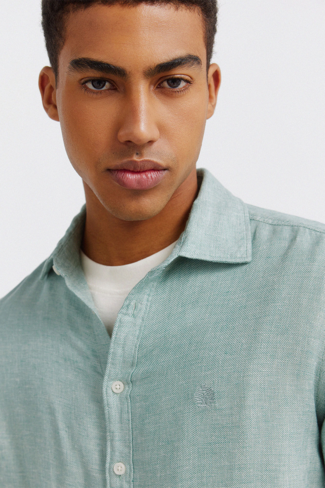 Springfield Camisa manga 3/4 de lino viscosa verde