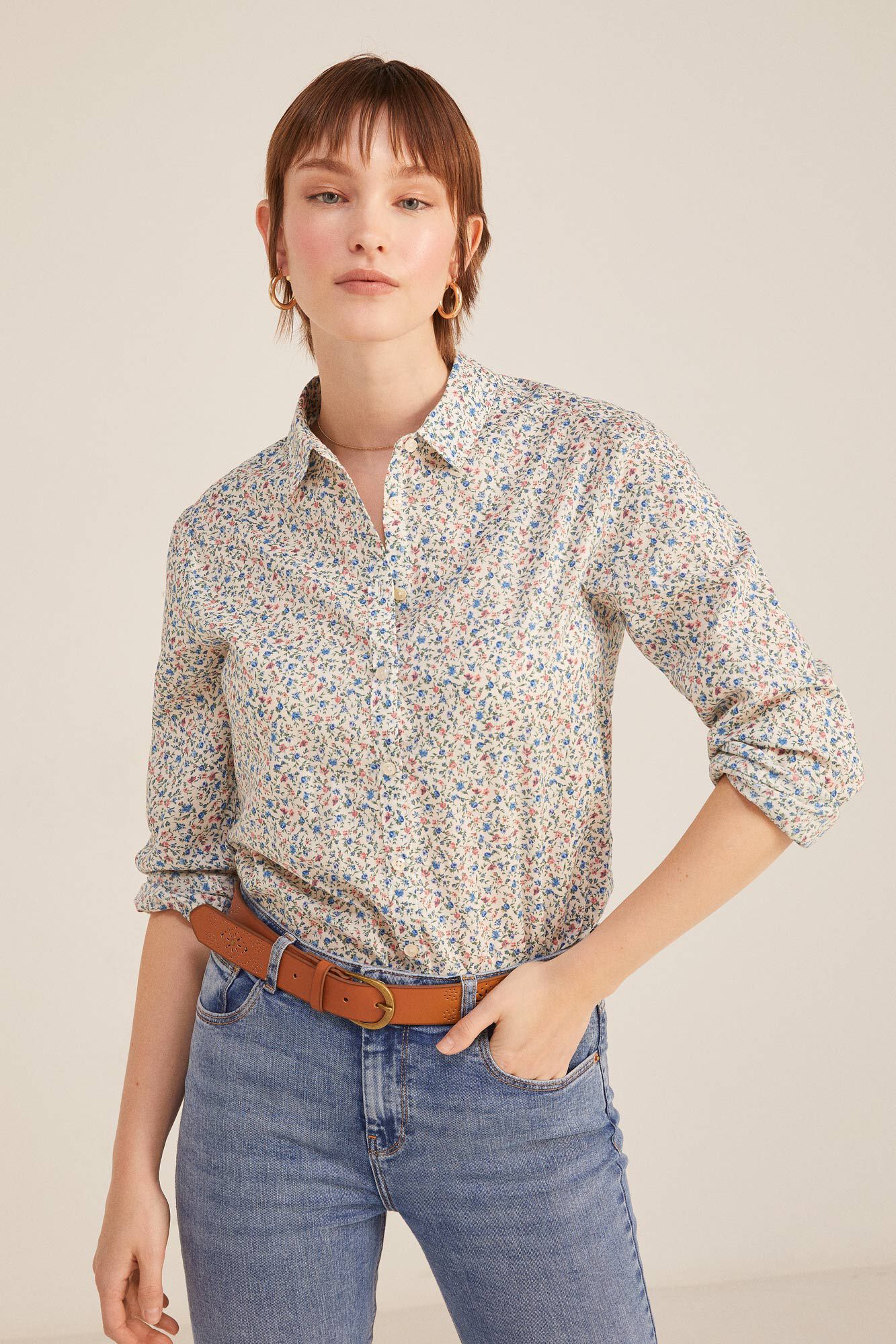 Springfield Blusa B&aacute;sica Algod&oacute;n beige