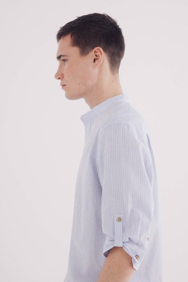 Springfield Camisa mao 3/4 seersucker rayas azul tinta