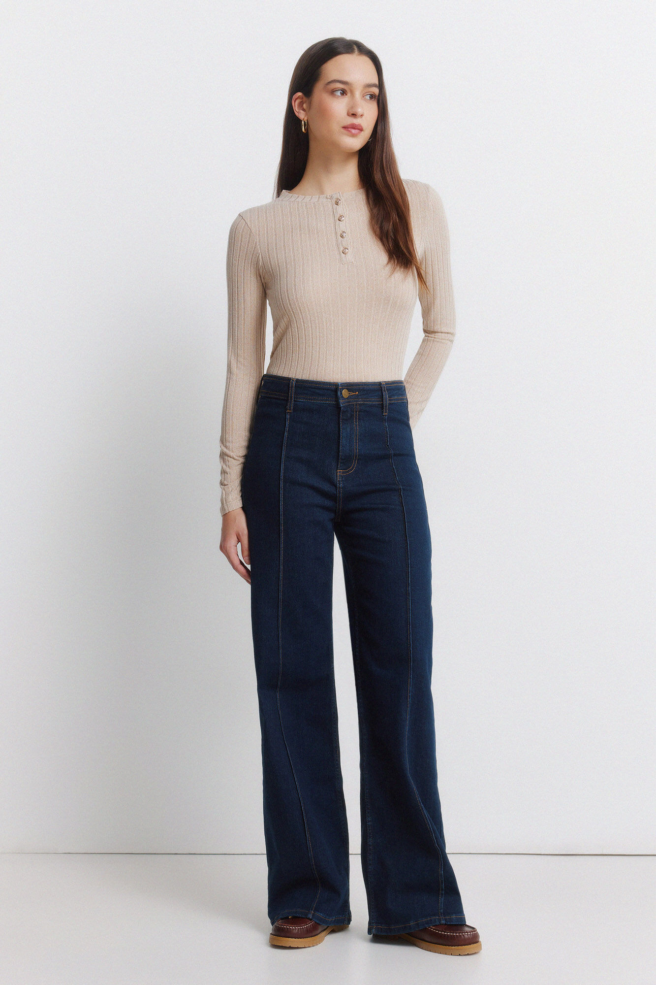 Springfield Playera con cuello de botones acanalados caf&eacute;