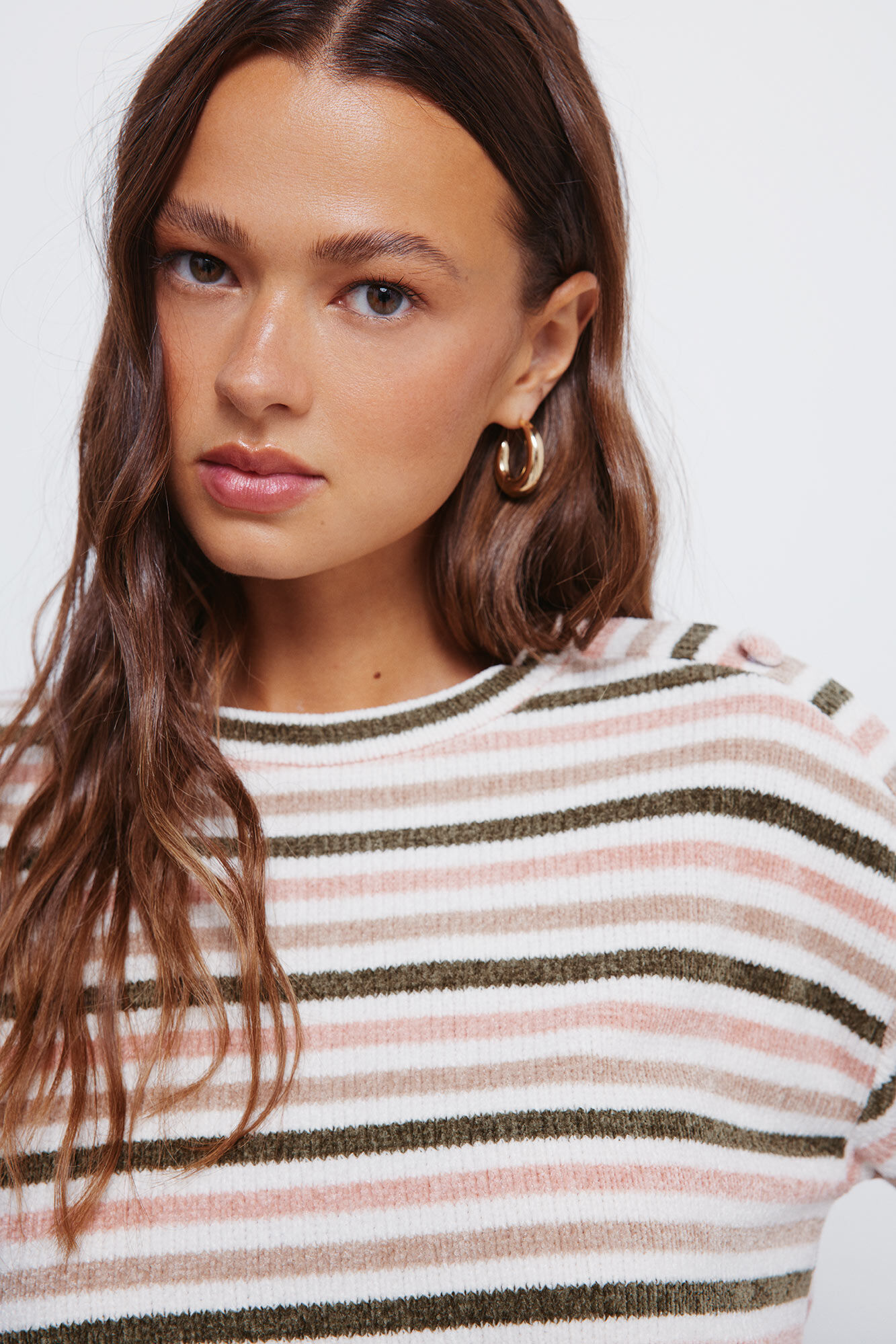 Springfield Jersey chenilla rayas botones hombro estampado