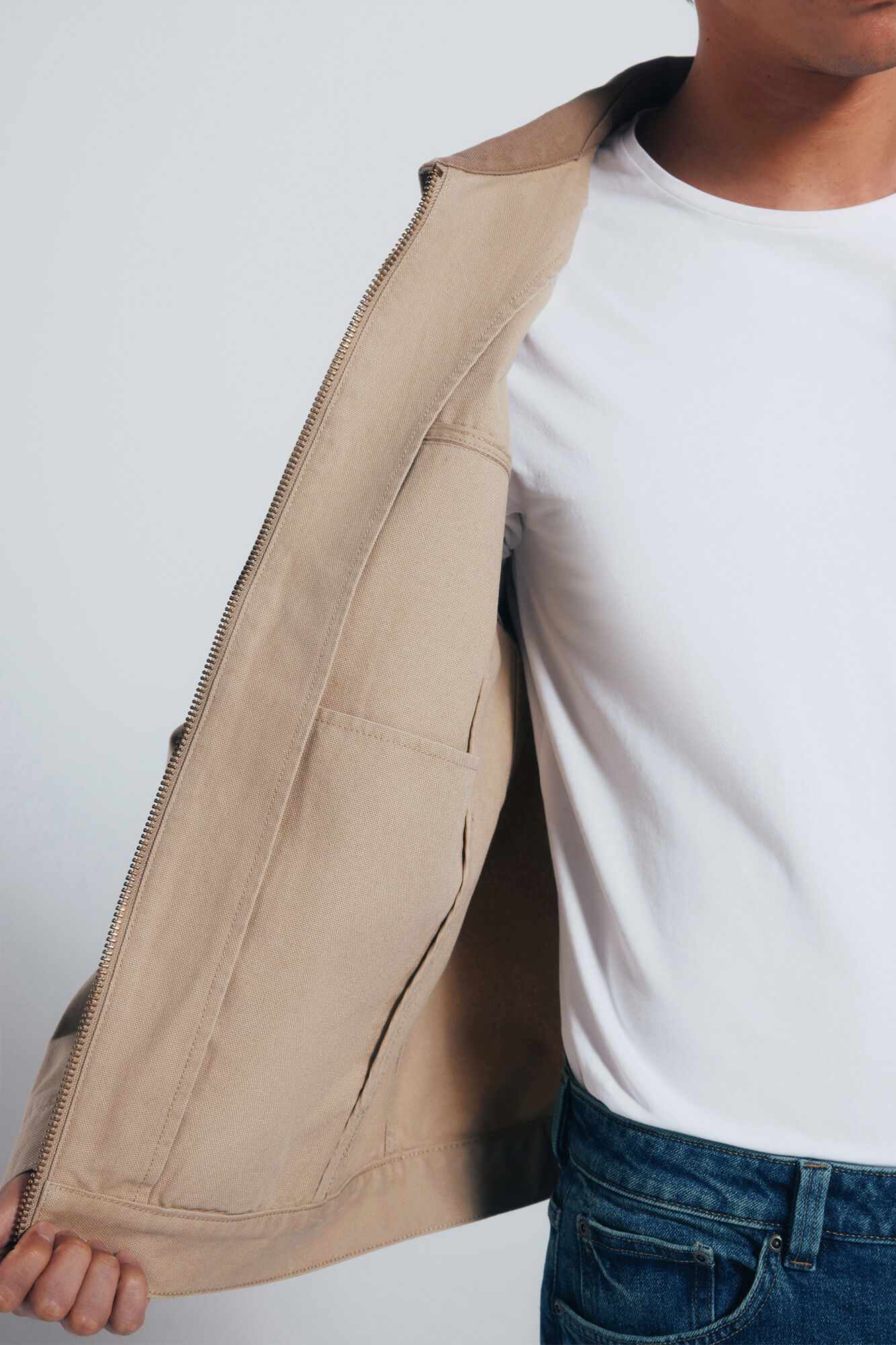 Springfield Chamarra algod&oacute;n lavada contraste beige