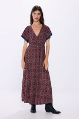 Springfield Vestido midi escote nudo estampado púrpura