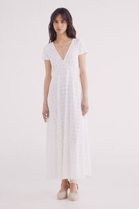 Springfield Vestido midi blanco bordado suizo natural