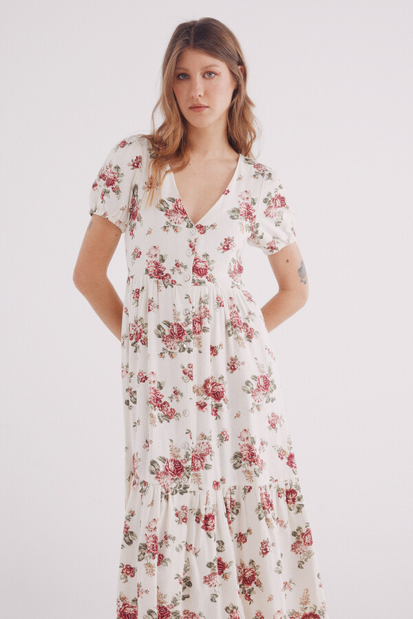 Springfield Vestido midi camisero lino estampado