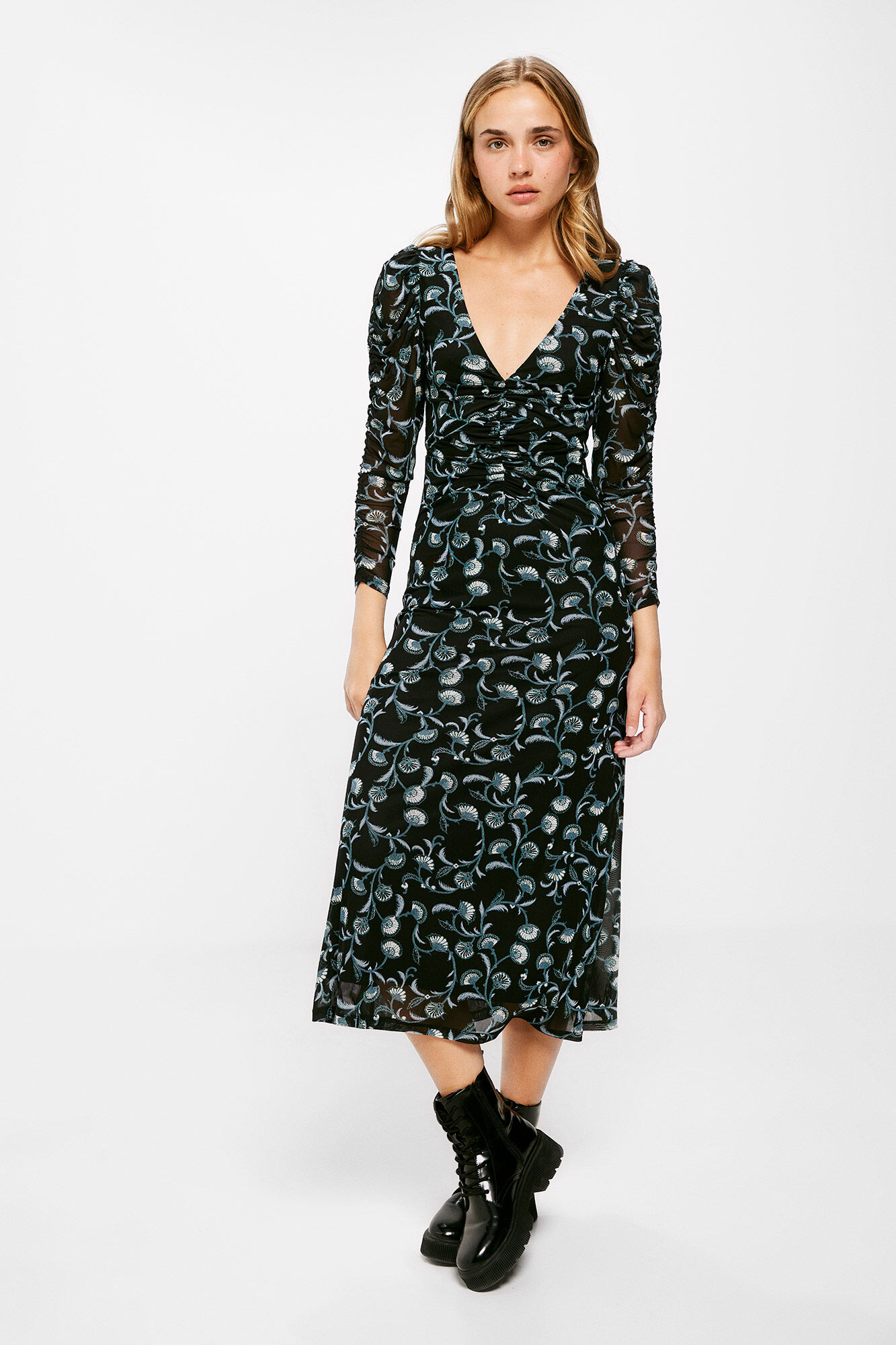Springfield Vestido Midi Gasa Estampado negro