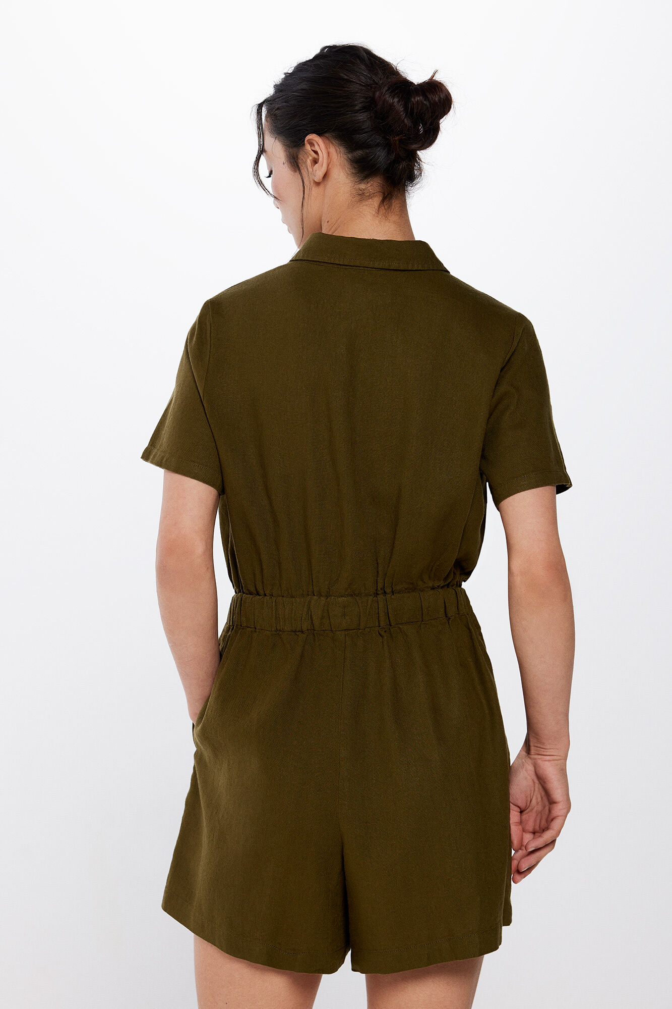 Springfield Jumpsuit corto camisero lino azulado