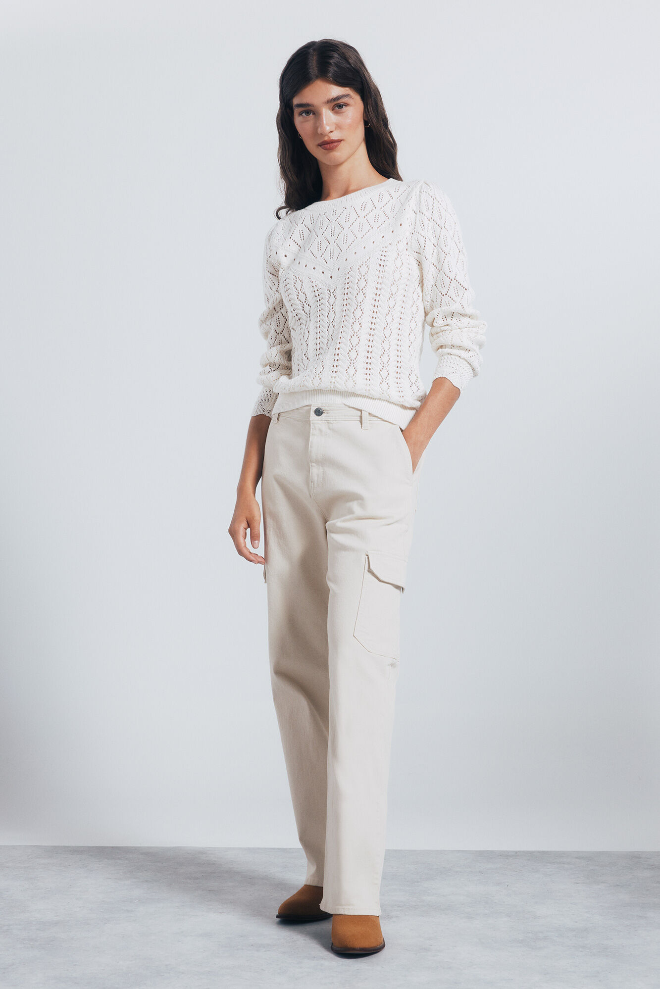 Springfield Su&eacute;ter tejido pointelle blanco