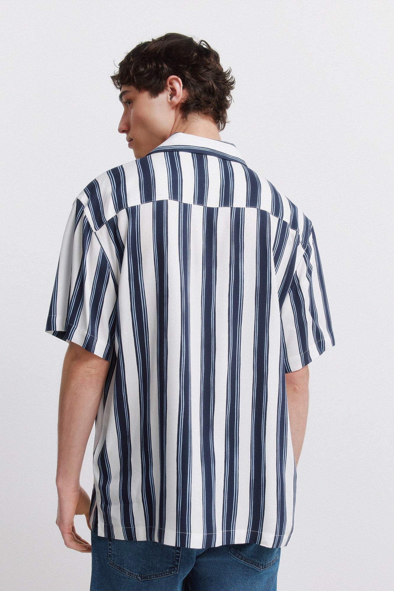 Springfield Camisa de manga corta de viscosa a rayas azulado