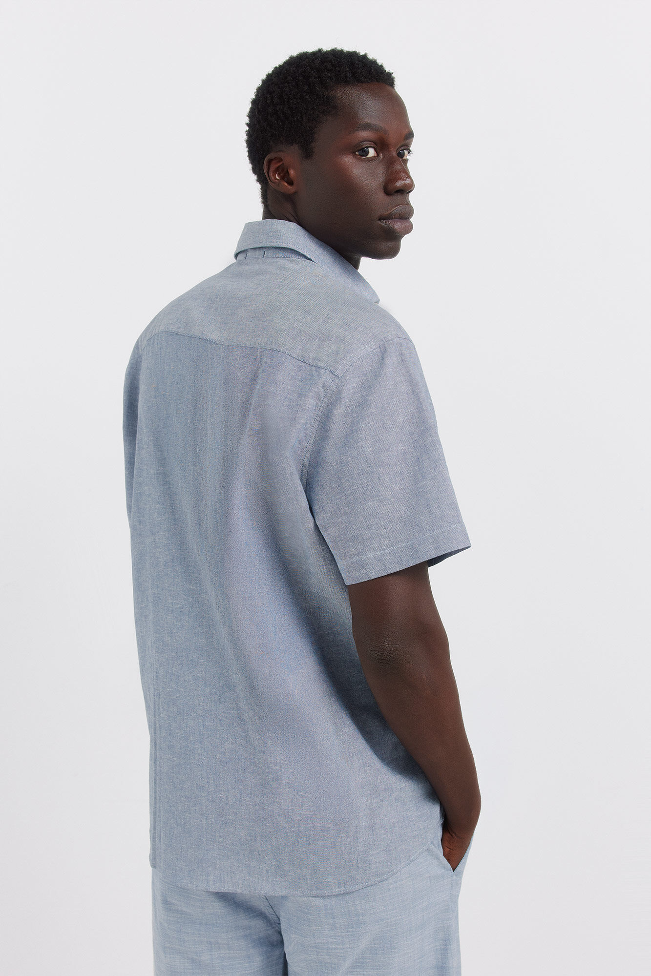 Springfield Camisa de manga corta de lino azul tinta