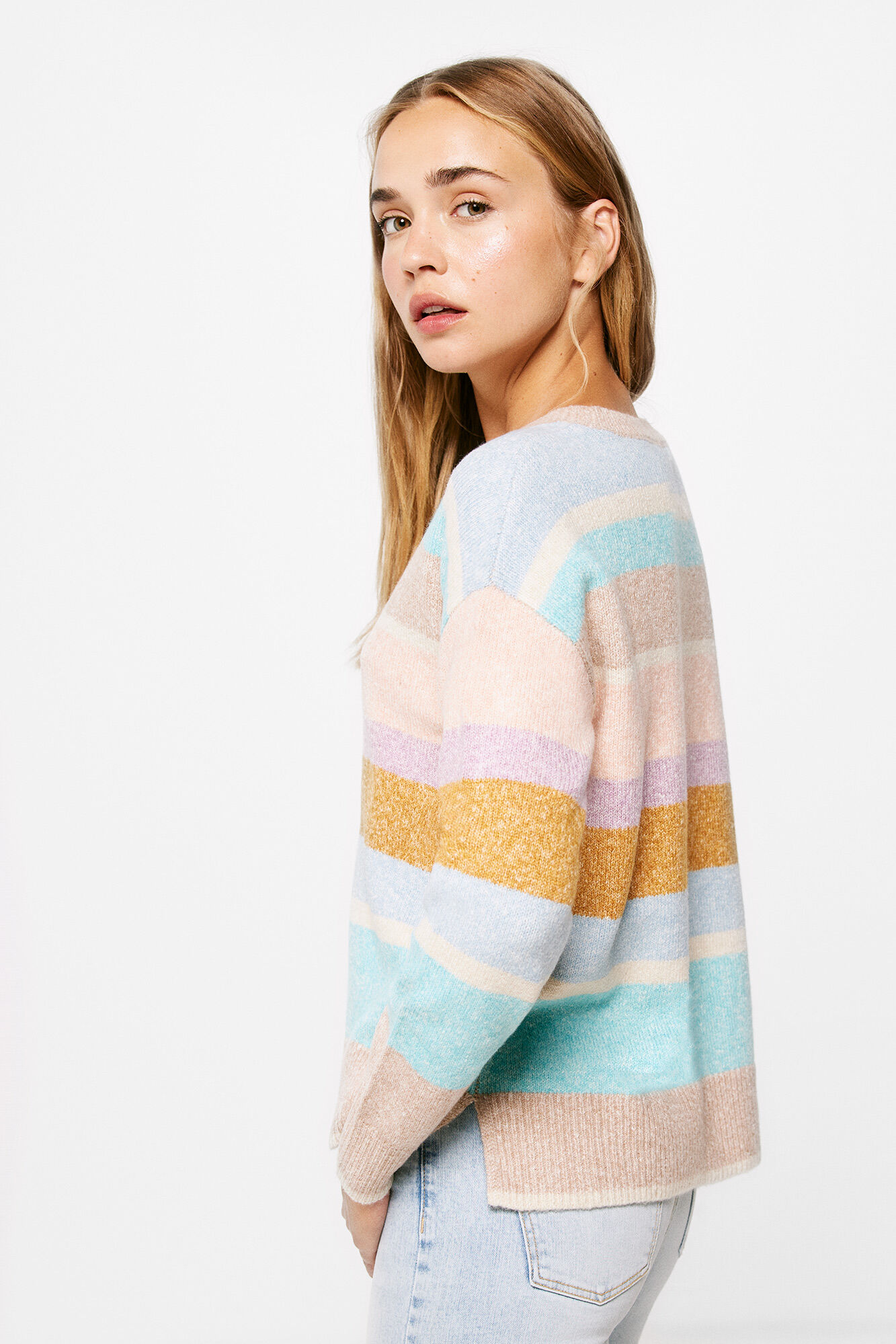 Springfield Su&eacute;ter Franjas Multicolor rosa