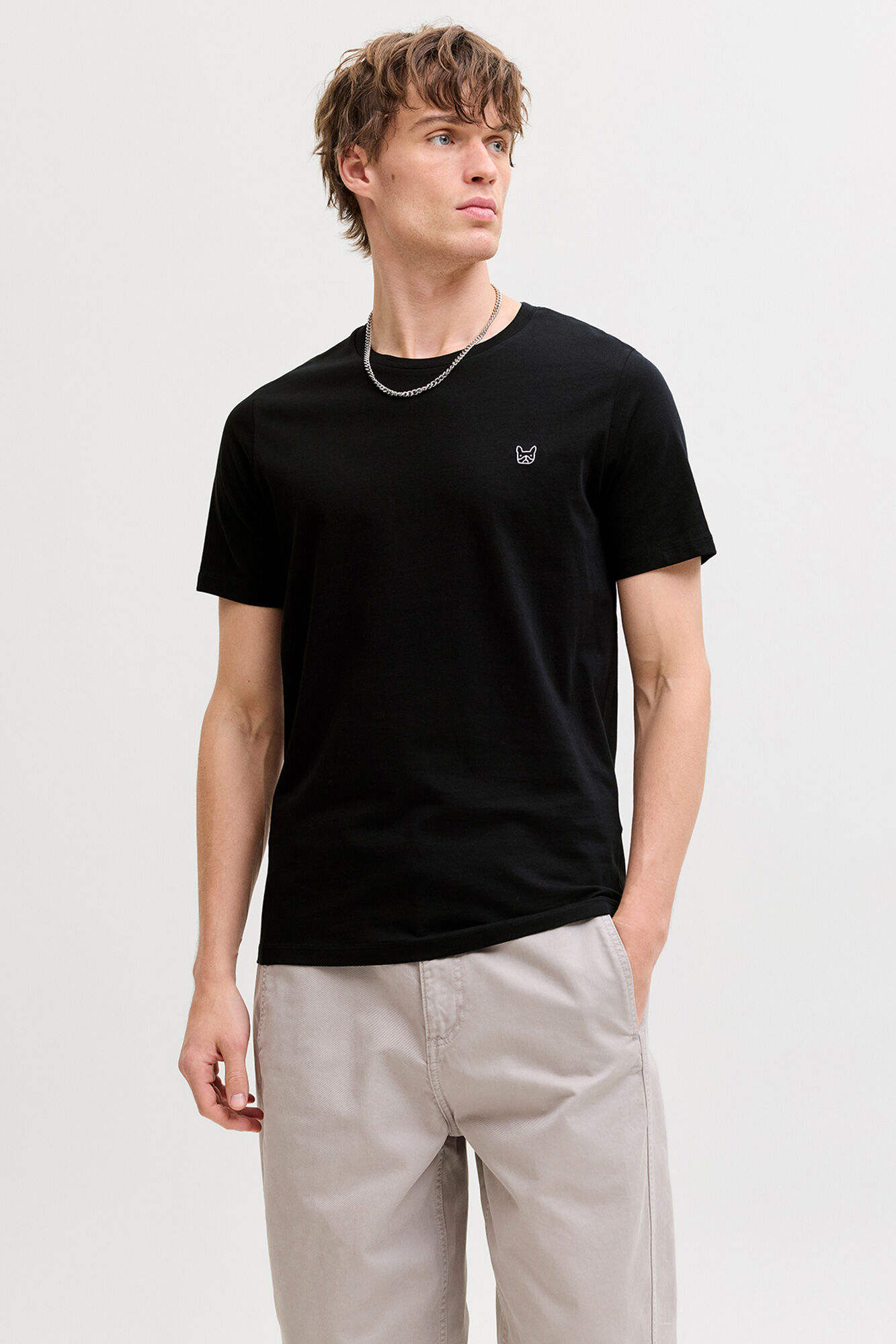 Jack & Jones Playera slim fit de algod&oacute;n con logo icono negro