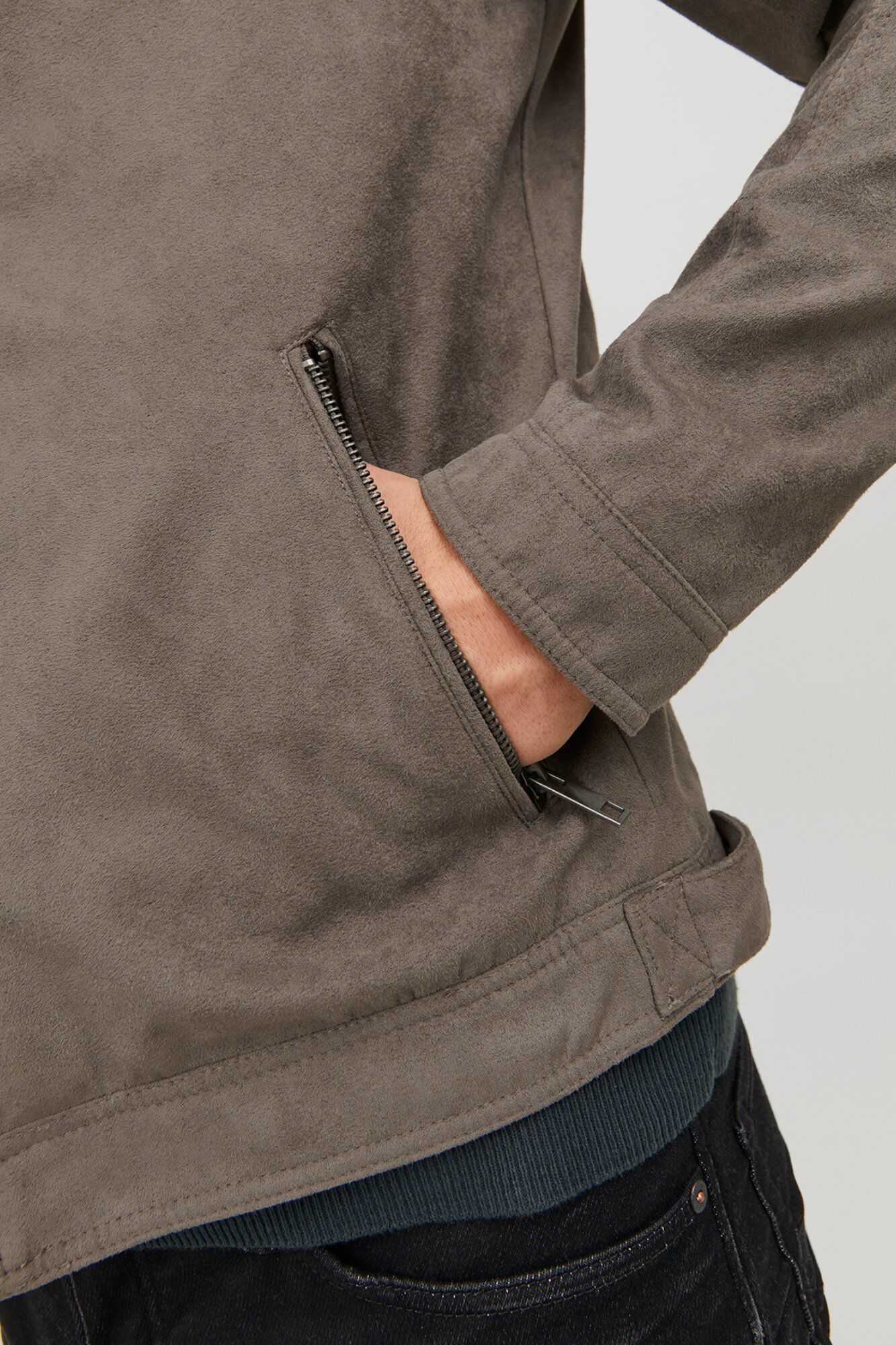 Jack & Jones Chamarra biker efecto ante gris