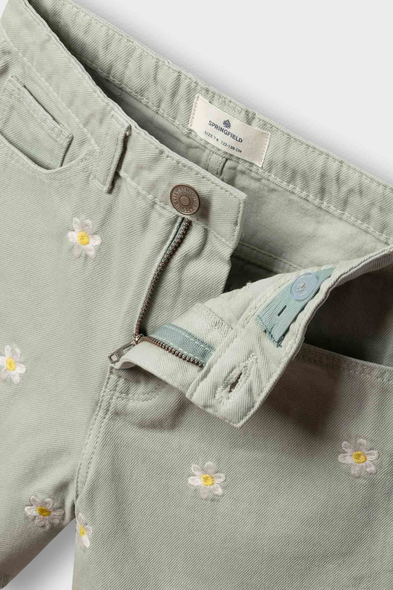 Springfield Kids Short de sarga bordado de flores para ni&ntilde;a verde
