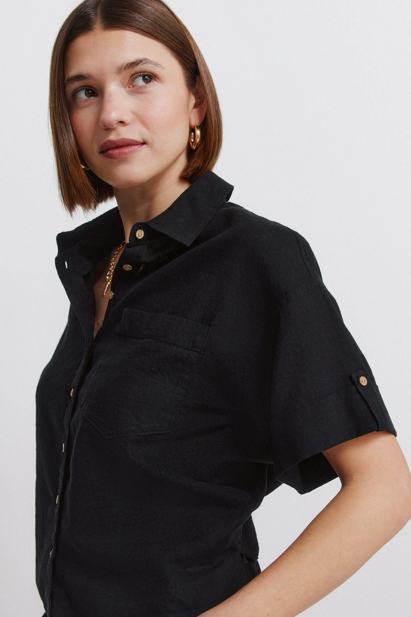 Springfield Camisa de lino de manga corta