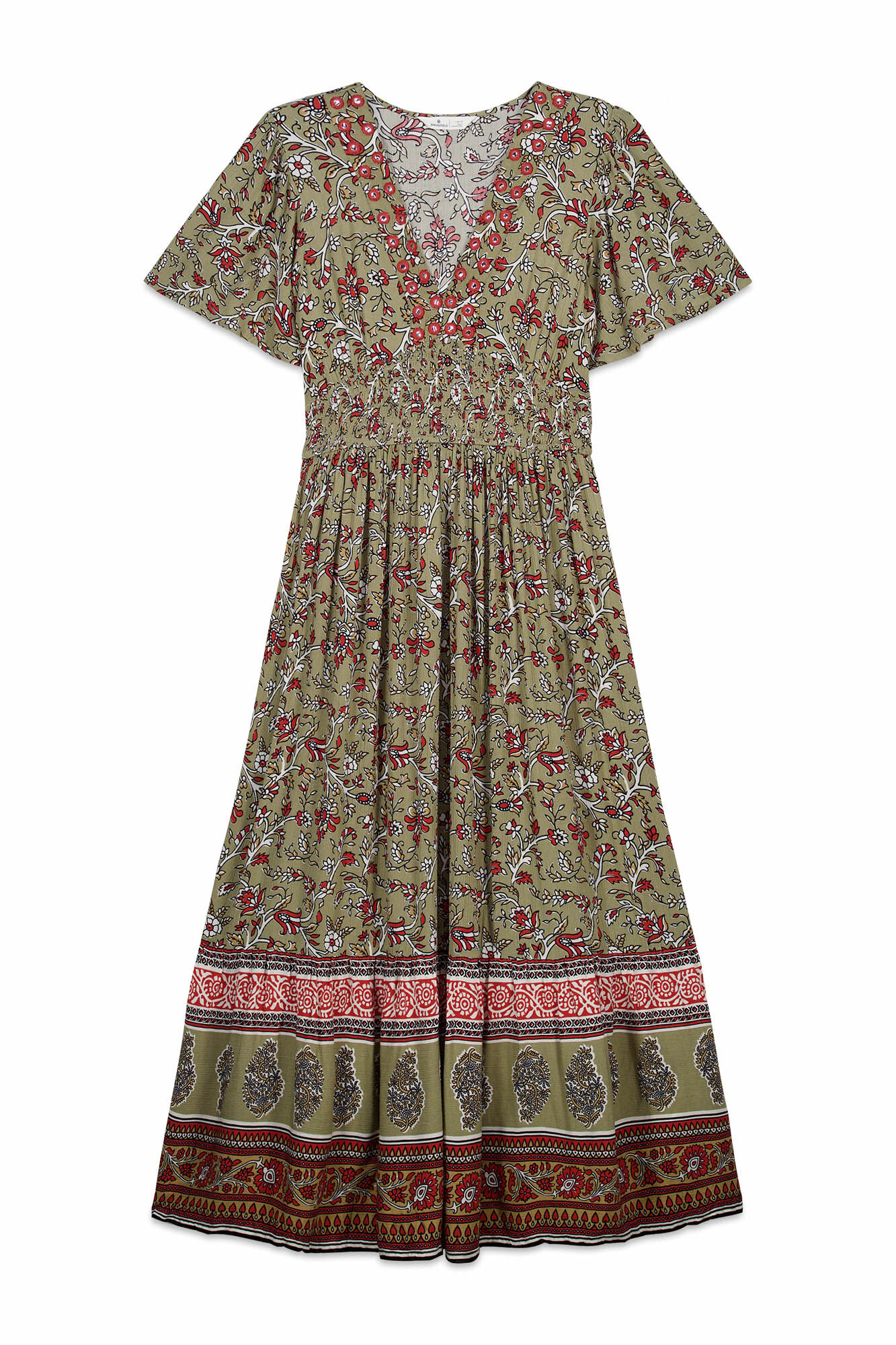 Springfield Vestido con escote de espejitos kaki