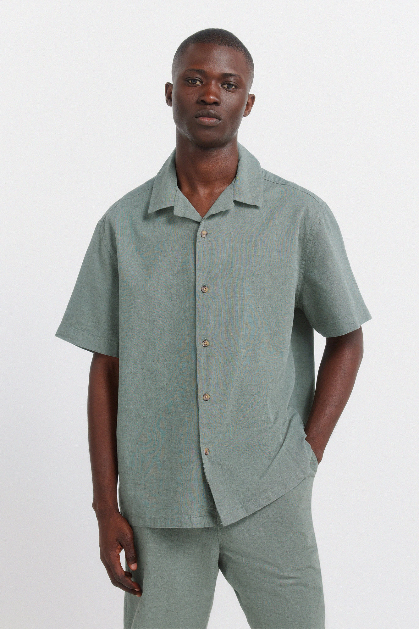 Springfield Camisa de manga corta bowling de lino
