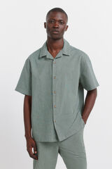 Springfield Camisa de manga corta bowling de lino caza oscuro