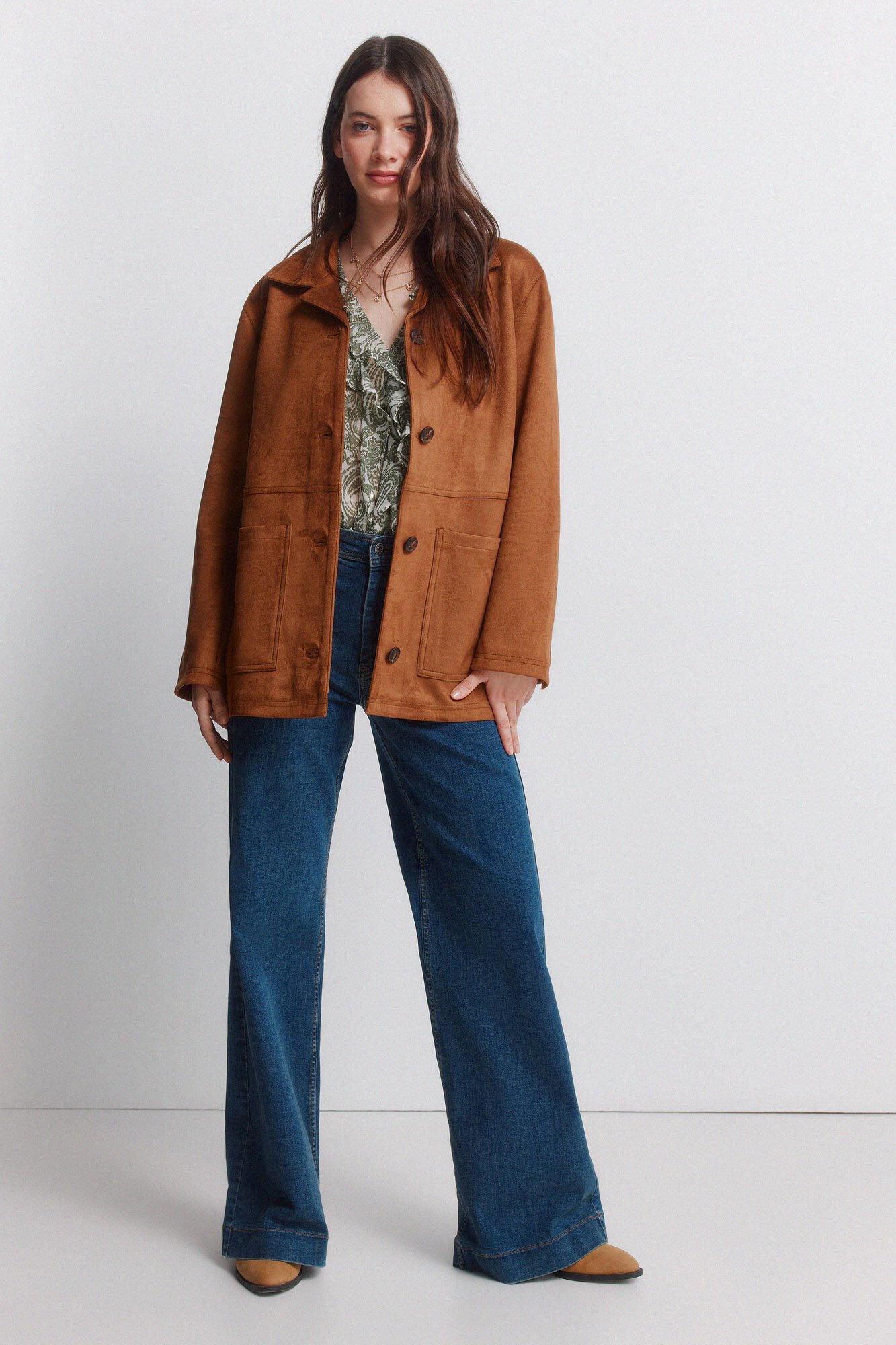 Springfield Chamarra blazer de ante sint&eacute;tico beige