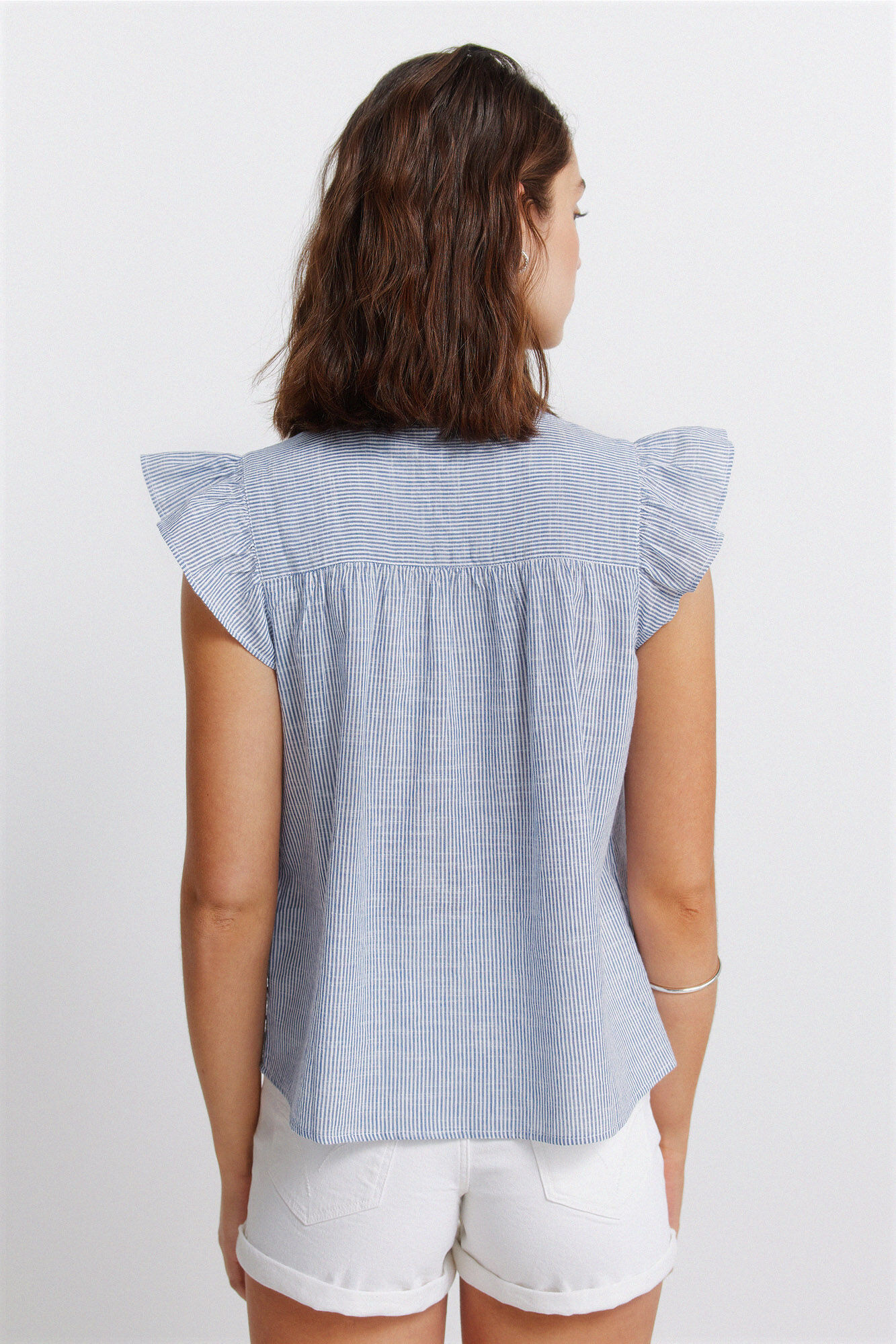 Springfield Blusa de plumet&iacute; con volantes turquesa